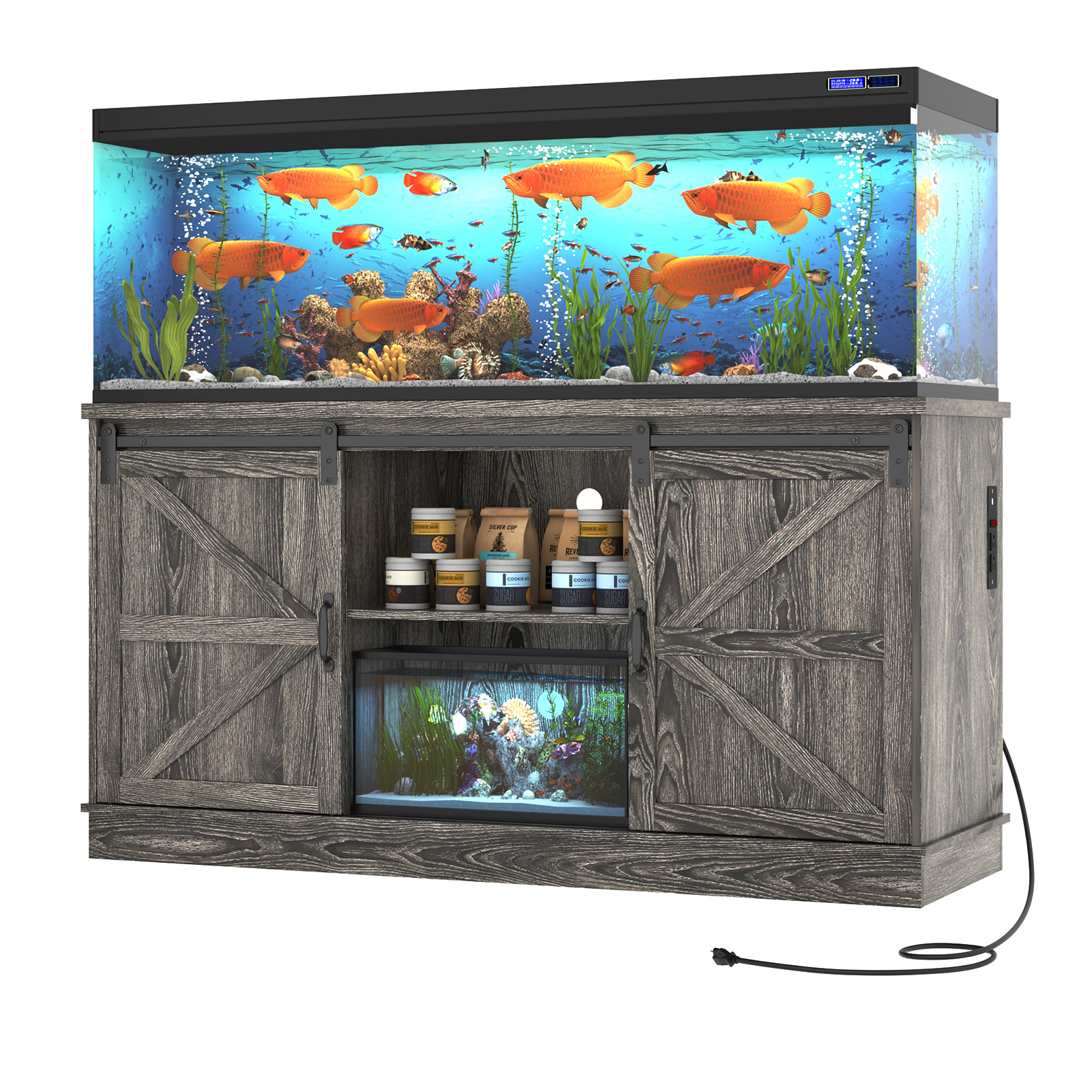 55-75 Gallon Fish Tank Stand with Power Outlets, Heavy Duty Metal Aquarium Stand for 2 Fish Tank Accessories Storage, Suit for Turtle Tank, Reptile Terrarium, 880lbs Capacity, Black