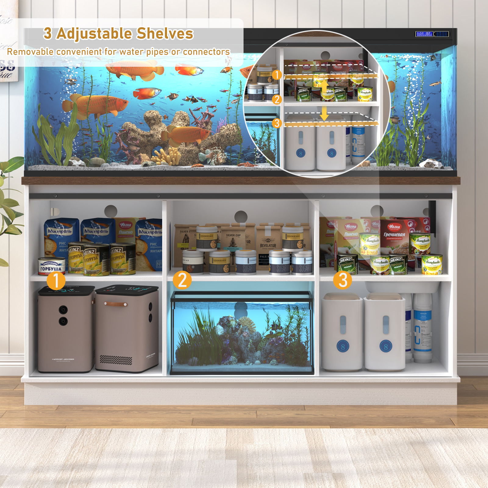 55-75 Gallon Fish Tank Stand with Power Outlets, Heavy Duty Metal Aquarium Stand for 2 Fish Tank Accessories Storage, Suit for Turtle Tank, Reptile Terrarium, 880lbs Capacity, Black