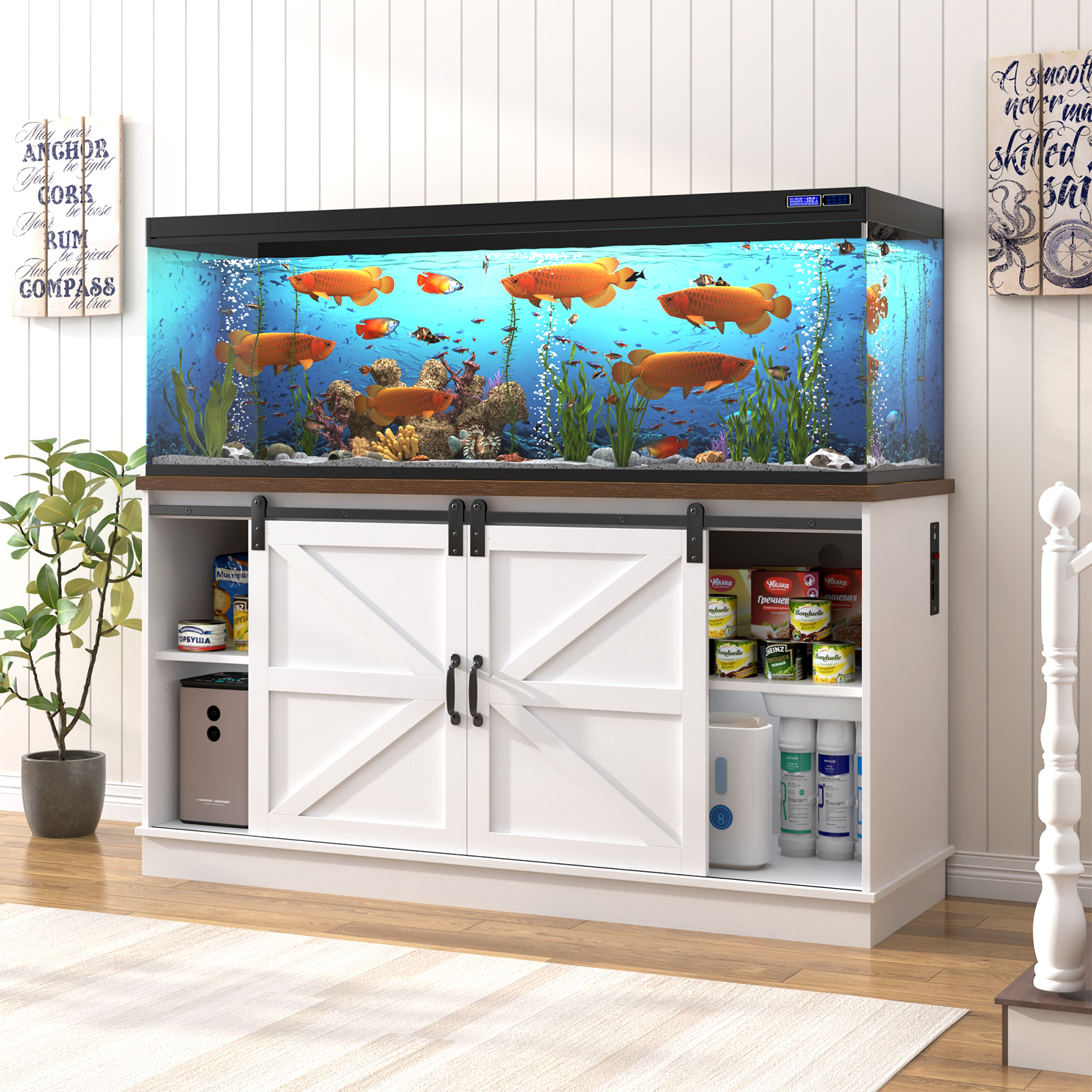 55-75 Gallon Fish Tank Stand with Power Outlets, Heavy Duty Metal Aquarium Stand for 2 Fish Tank Accessories Storage, Suit for Turtle Tank, Reptile Terrarium, 880lbs Capacity, Black