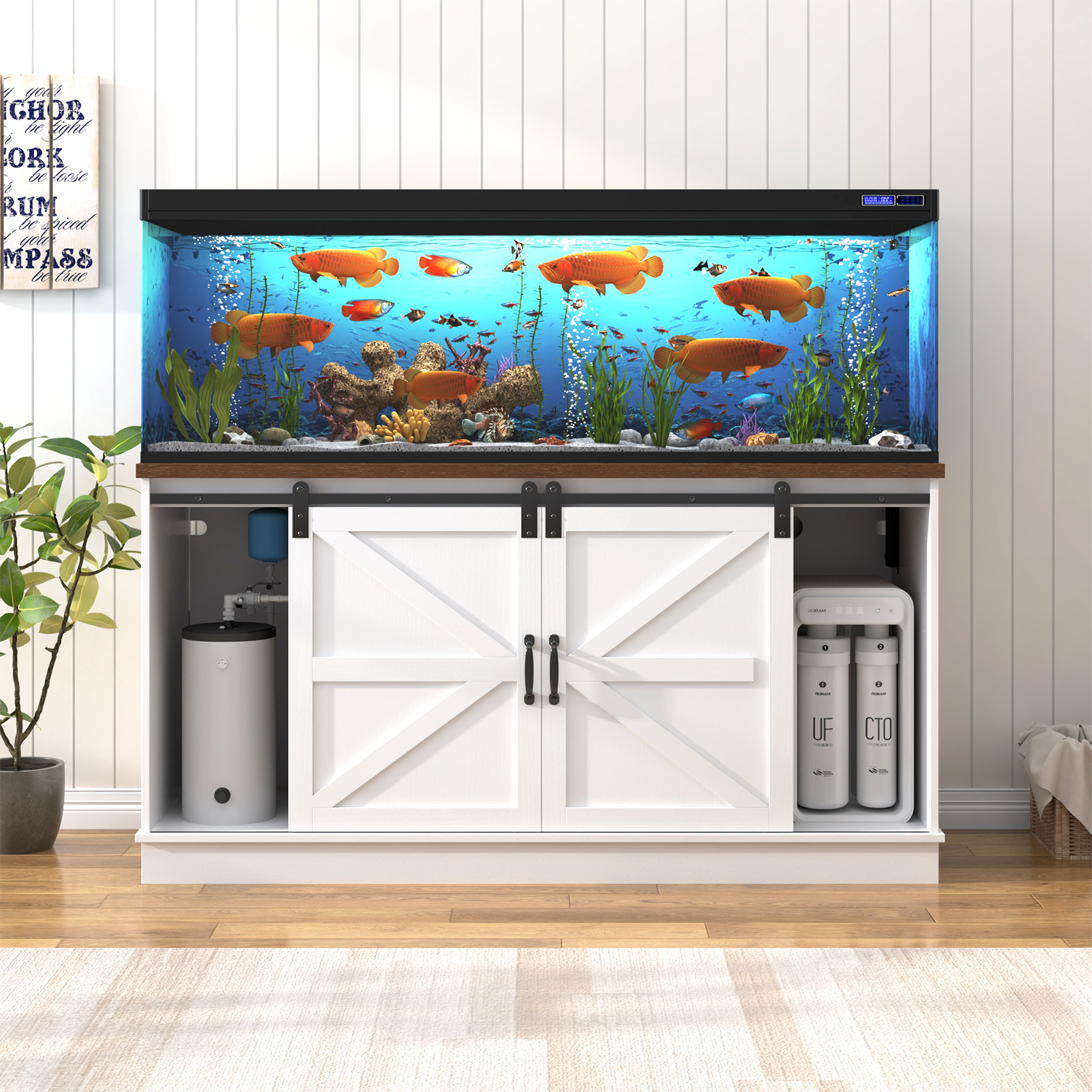 55-75 Gallon Fish Tank Stand with Power Outlets, Heavy Duty Metal Aquarium Stand for 2 Fish Tank Accessories Storage, Suit for Turtle Tank, Reptile Terrarium, 880lbs Capacity, Black