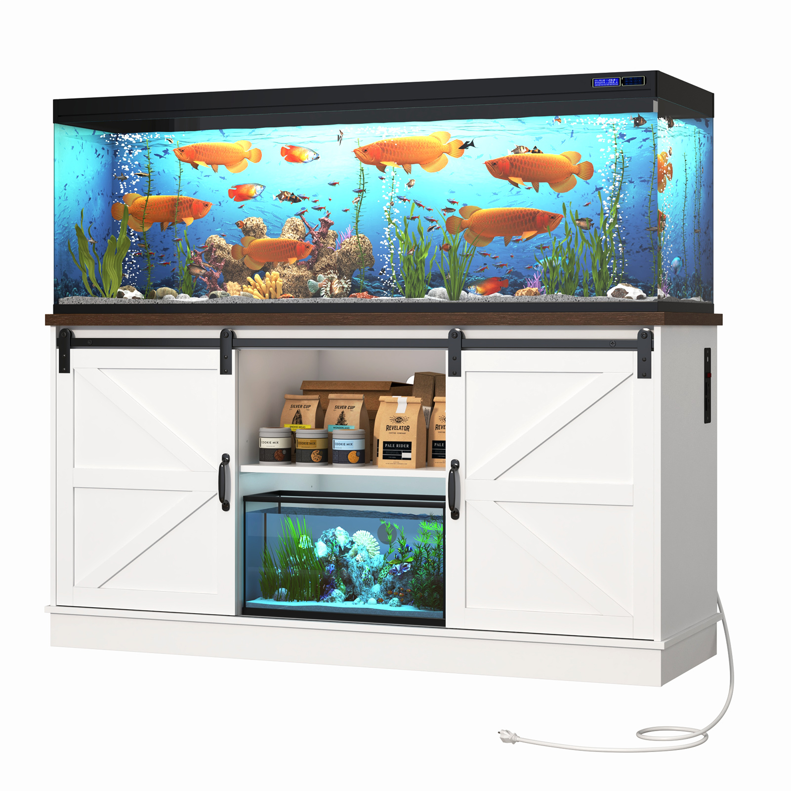 55-75 Gallon Fish Tank Stand with Power Outlets, Heavy Duty Metal Aquarium Stand for 2 Fish Tank Accessories Storage, Suit for Turtle Tank, Reptile Terrarium, 880lbs Capacity, Black