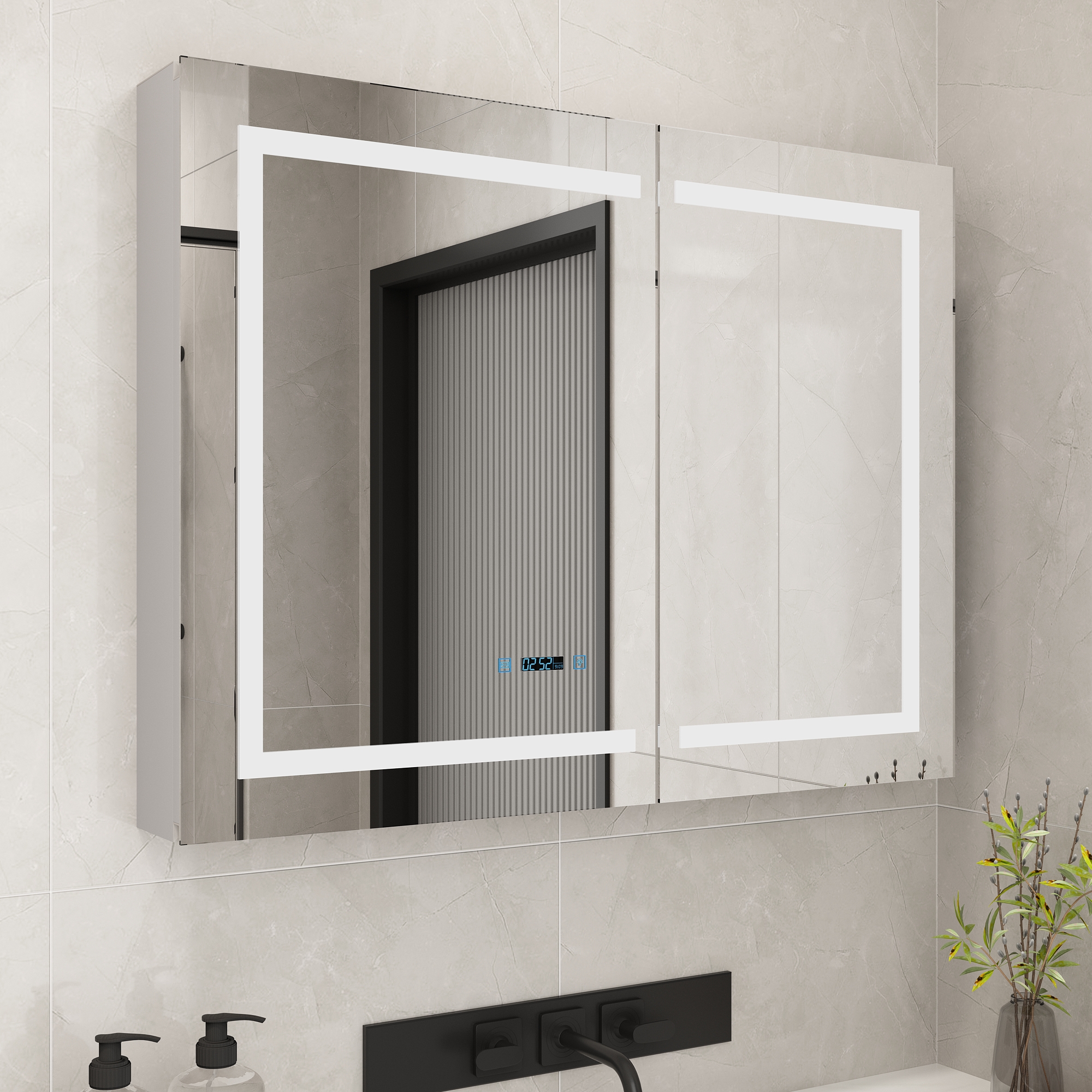 Blotout 36'' LED Medicine Cabinet with Mirror&Power Outlets,Bathroom Wall Storage Cabinet w/2 Door&Anti-Fog,Dimmable,3X Magnify Cosmetic Mirror/Adjustable Shelves for Home,Bathroom,Silver