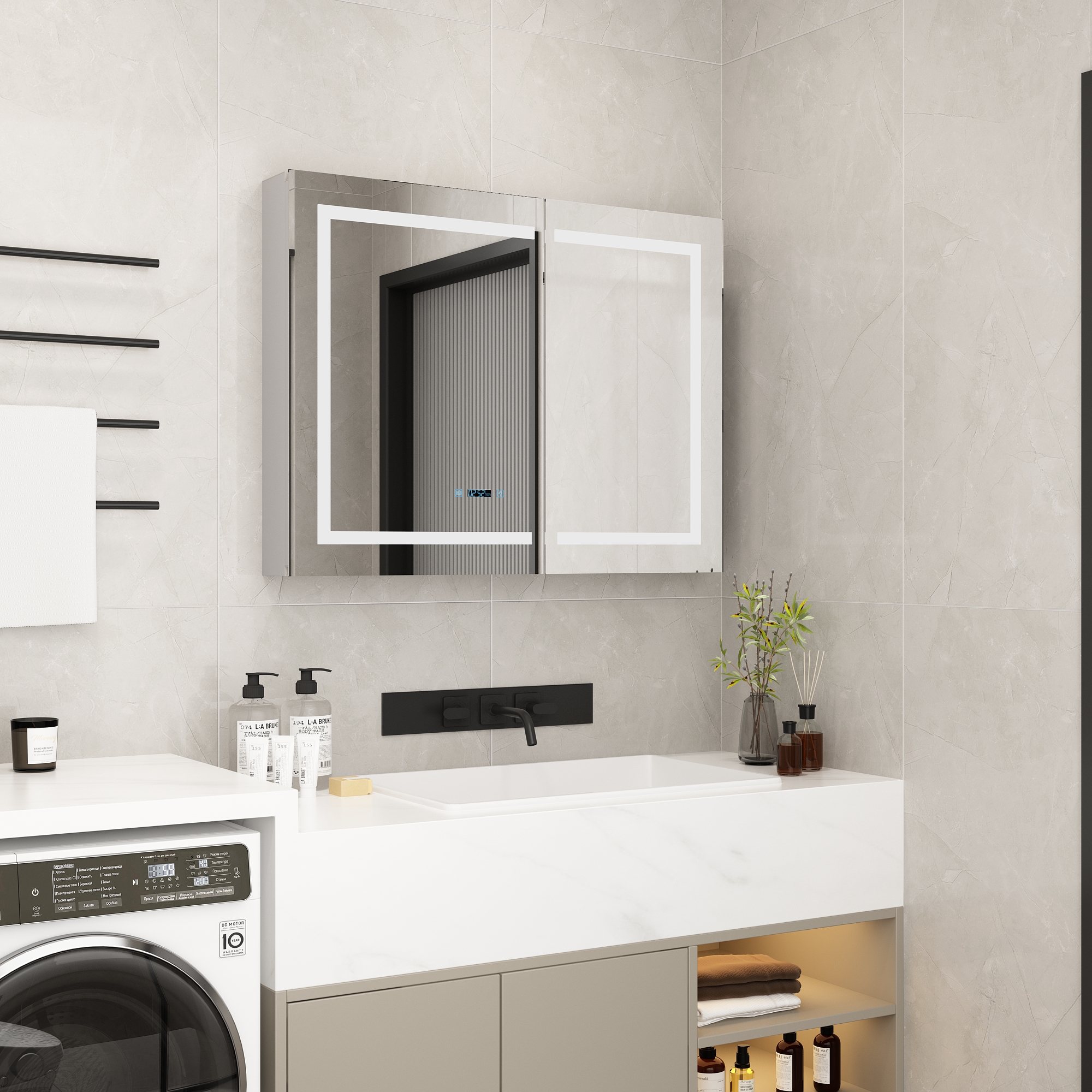 Blotout 36'' LED Medicine Cabinet with Mirror&Power Outlets,Bathroom Wall Storage Cabinet w/2 Door&Anti-Fog,Dimmable,3X Magnify Cosmetic Mirror/Adjustable Shelves for Home,Bathroom,Silver