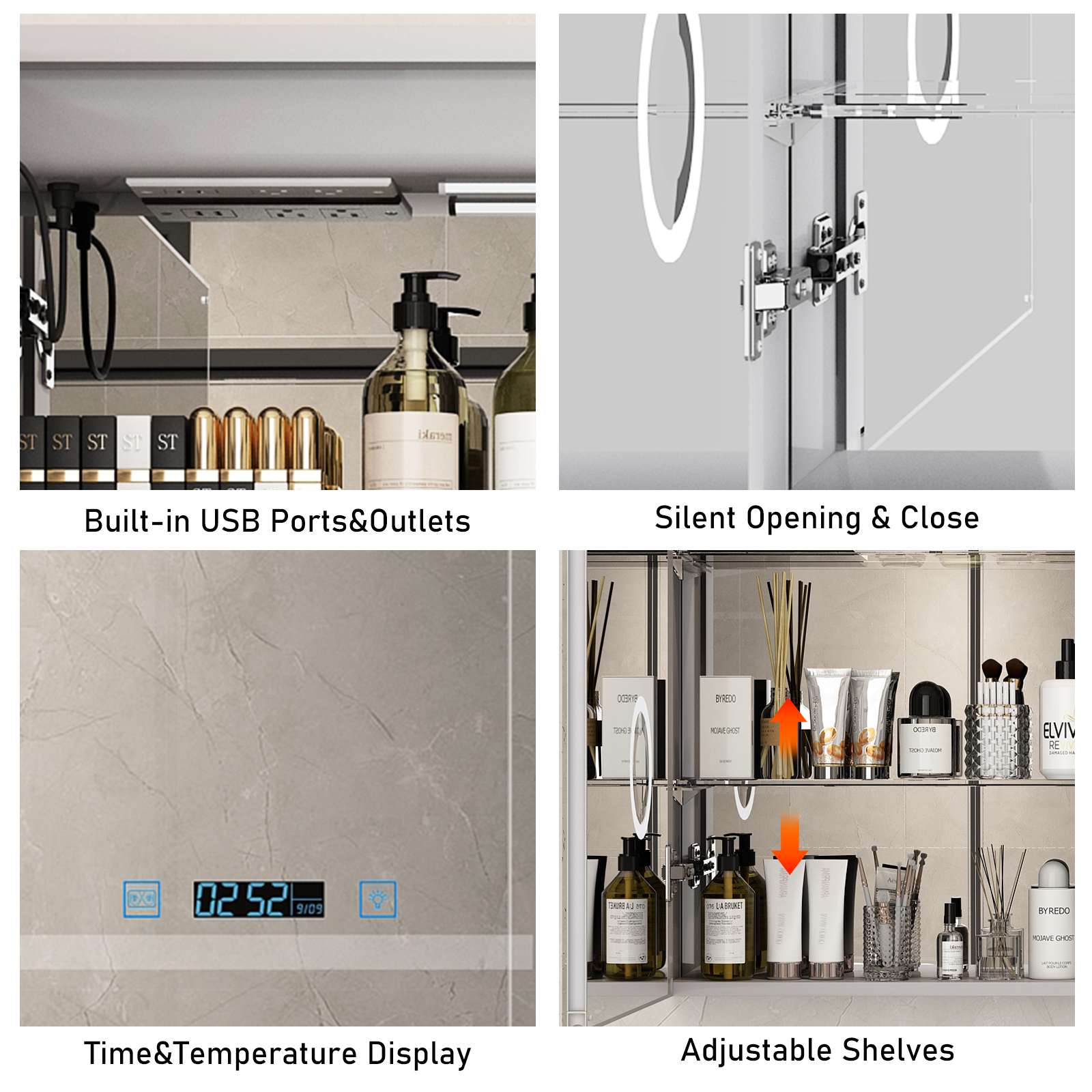 Blotout 36'' LED Medicine Cabinet with Mirror&Power Outlets,Bathroom Wall Storage Cabinet w/2 Door&Anti-Fog,Dimmable,3X Magnify Cosmetic Mirror/Adjustable Shelves for Home,Bathroom,Silver