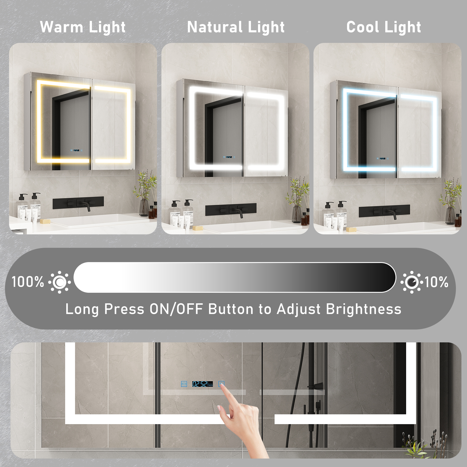 Blotout 36'' LED Medicine Cabinet with Mirror&Power Outlets,Bathroom Wall Storage Cabinet w/2 Door&Anti-Fog,Dimmable,3X Magnify Cosmetic Mirror/Adjustable Shelves for Home,Bathroom,Silver