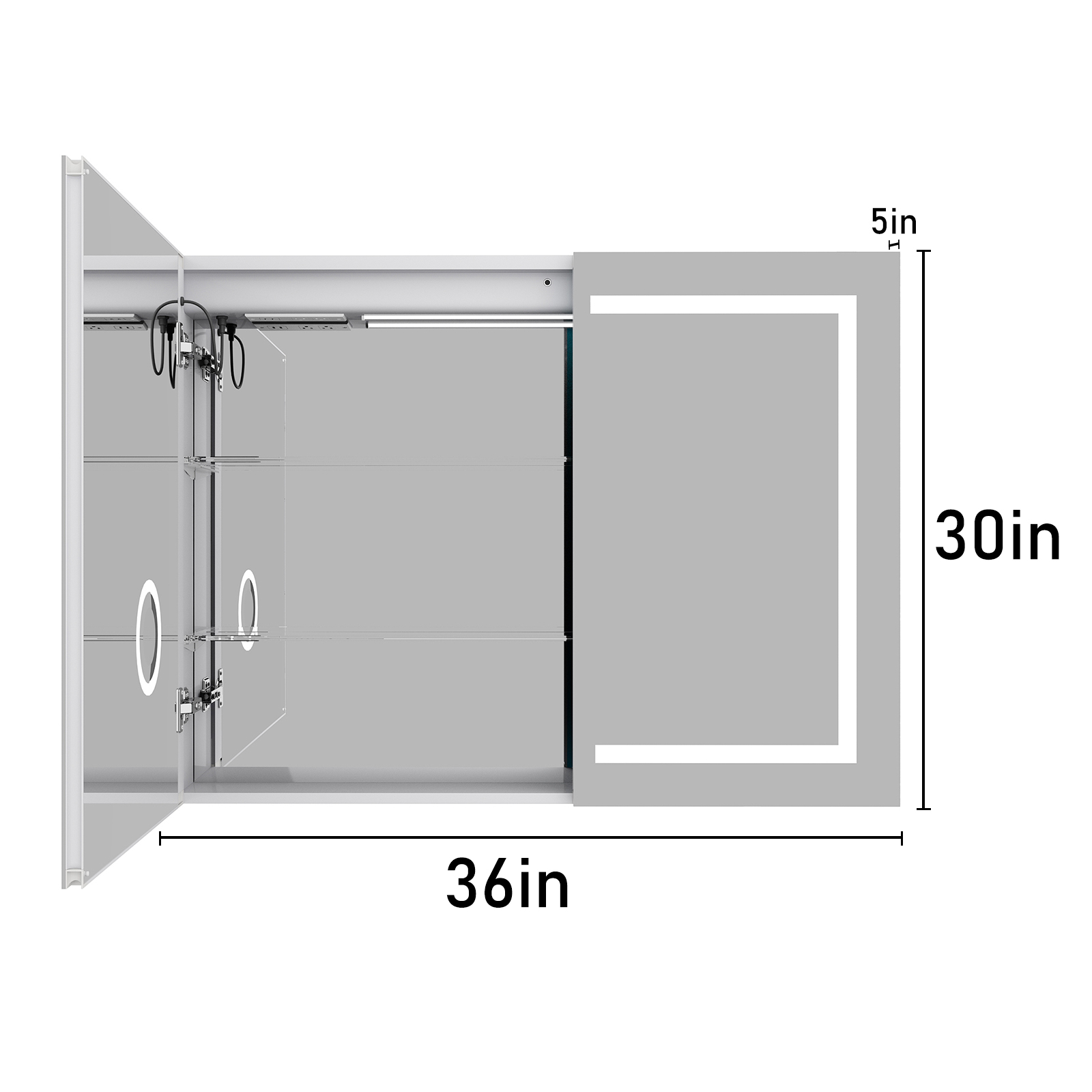 Blotout 36'' LED Medicine Cabinet with Mirror&Power Outlets,Bathroom Wall Storage Cabinet w/2 Door&Anti-Fog,Dimmable,3X Magnify Cosmetic Mirror/Adjustable Shelves for Home,Bathroom,Silver