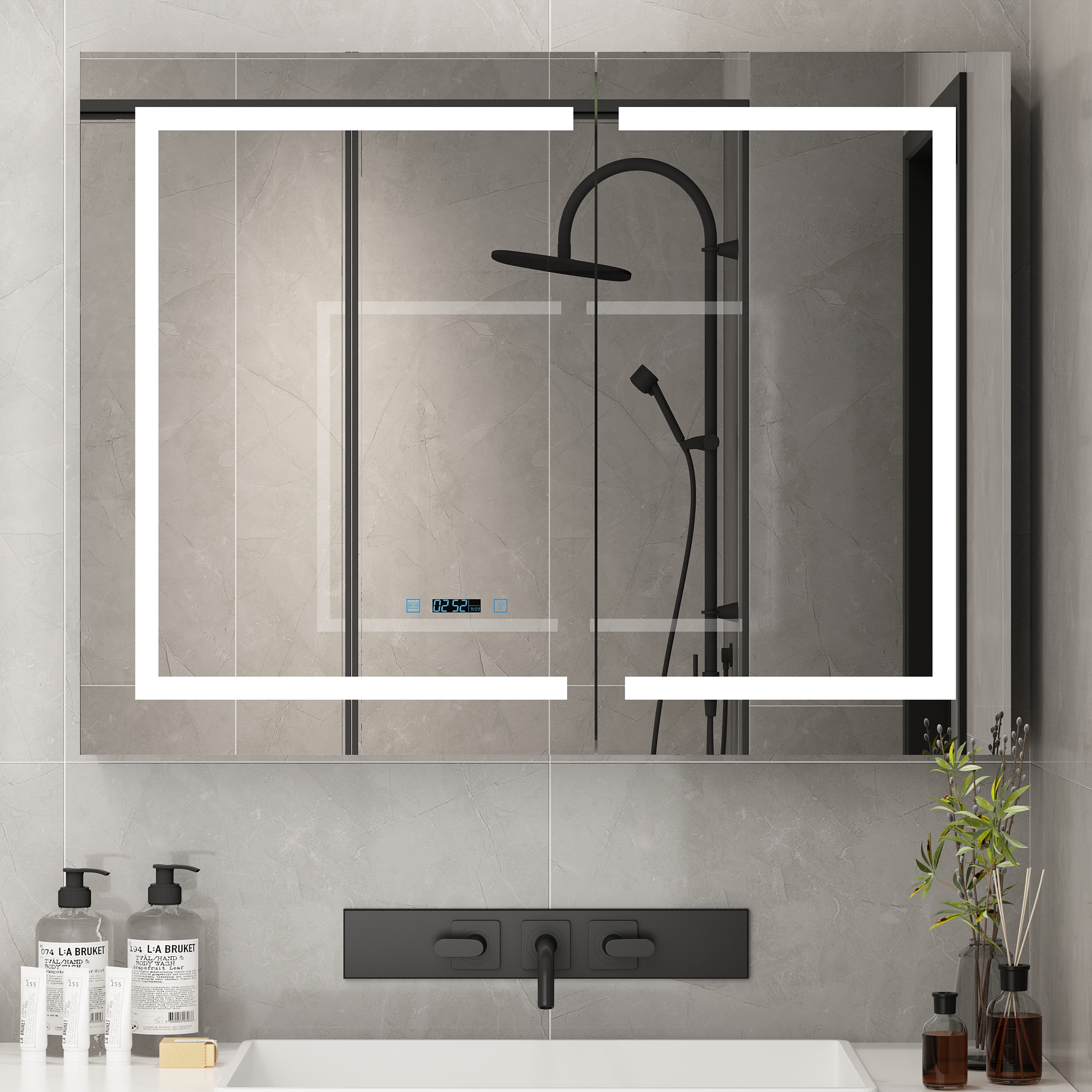 Blotout 36'' LED Medicine Cabinet with Mirror&Power Outlets,Bathroom Wall Storage Cabinet w/2 Door&Anti-Fog,Dimmable,3X Magnify Cosmetic Mirror/Adjustable Shelves for Home,Bathroom,Silver