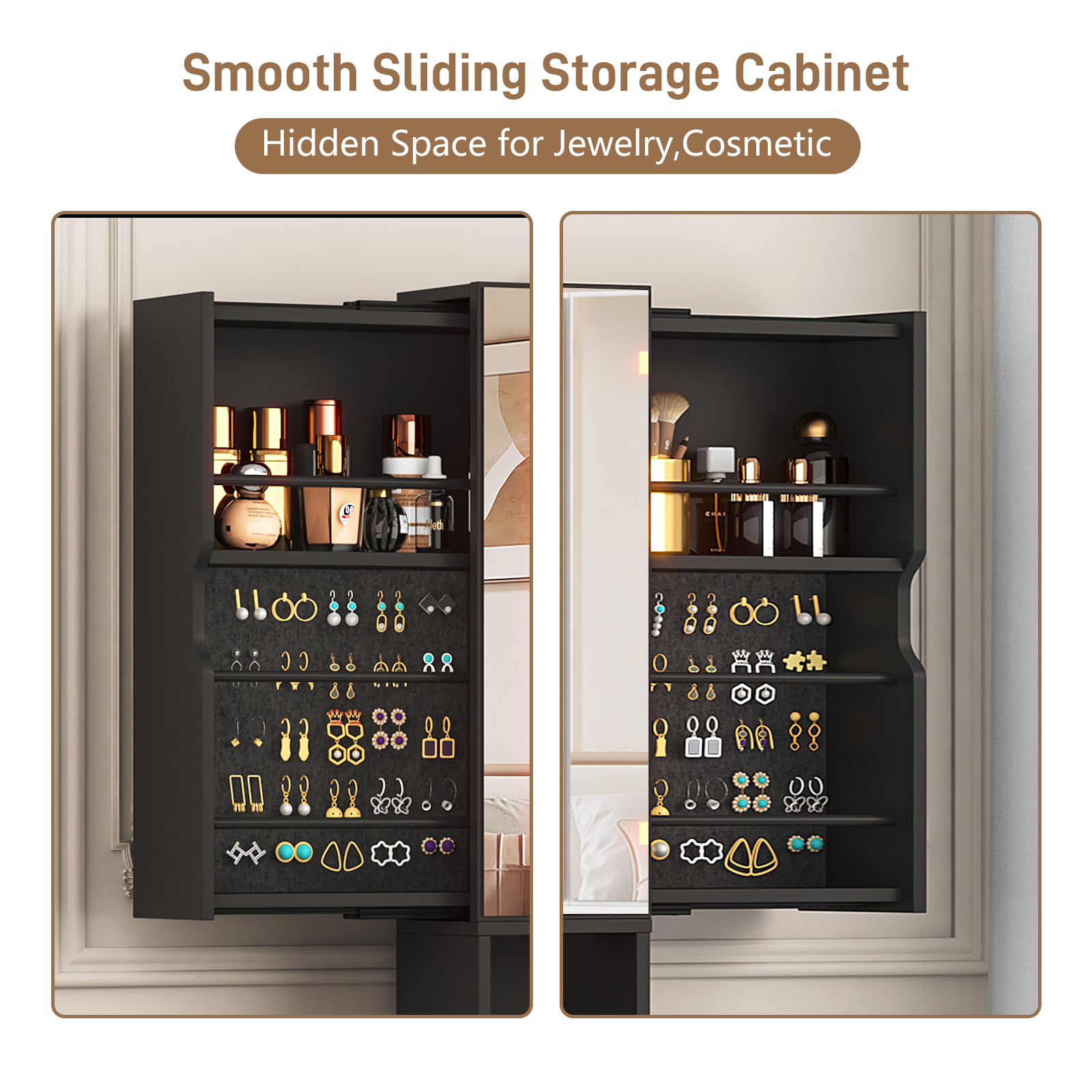 Vanity Desk with 47" Large Lighted Mirror & Sliding Jewelry Shelves & 5 Drawers