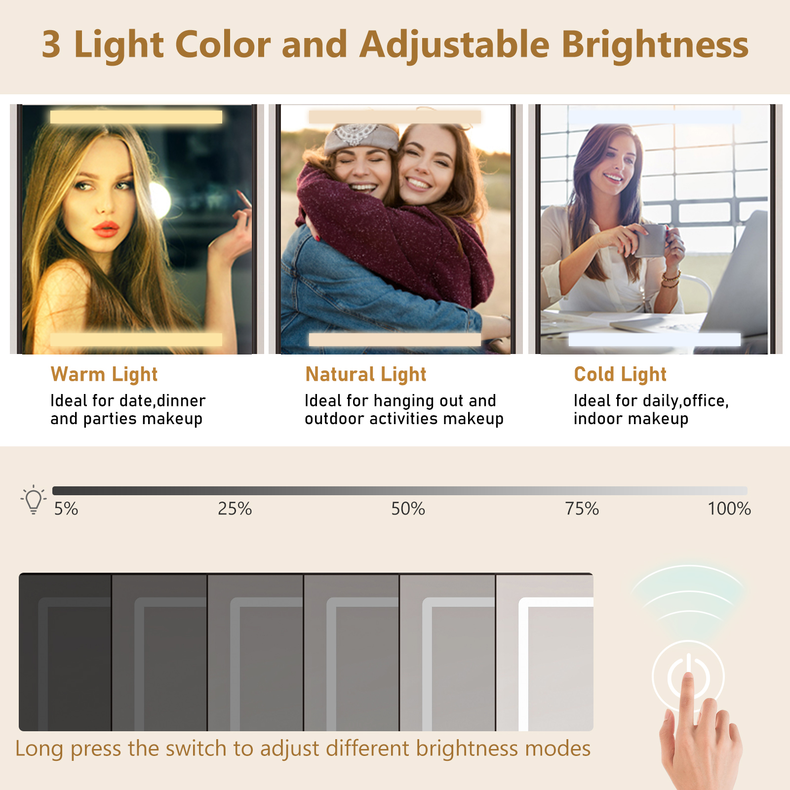 Blotout 47'' Large Vanity Desk with Tempered Glass Top/Charging Station, White Makeup Vanity with LED Mirror/5 Drawer/2 Cabinet/Hair Dryer Rack/2 Sliding Jewelry Storage Shelve for Women, Girls Gift