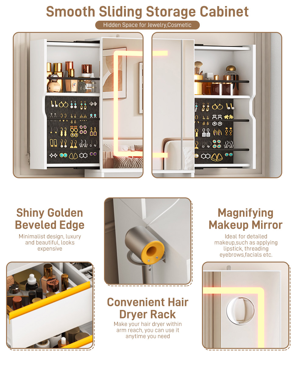 Vanity Desk with 47" Large Lighted Mirror & Sliding Jewelry Shelves & 5 Drawers