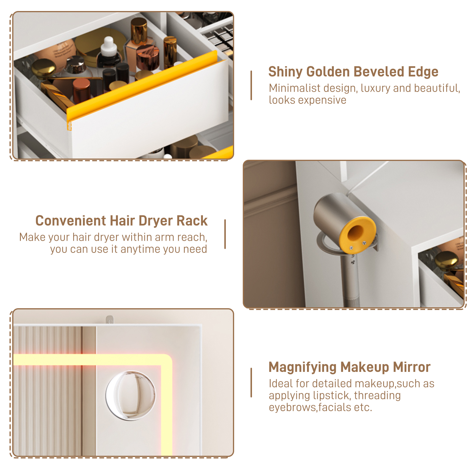 Vanity Desk with 47" Large Lighted Mirror & Sliding Jewelry Shelves & 5 Drawers