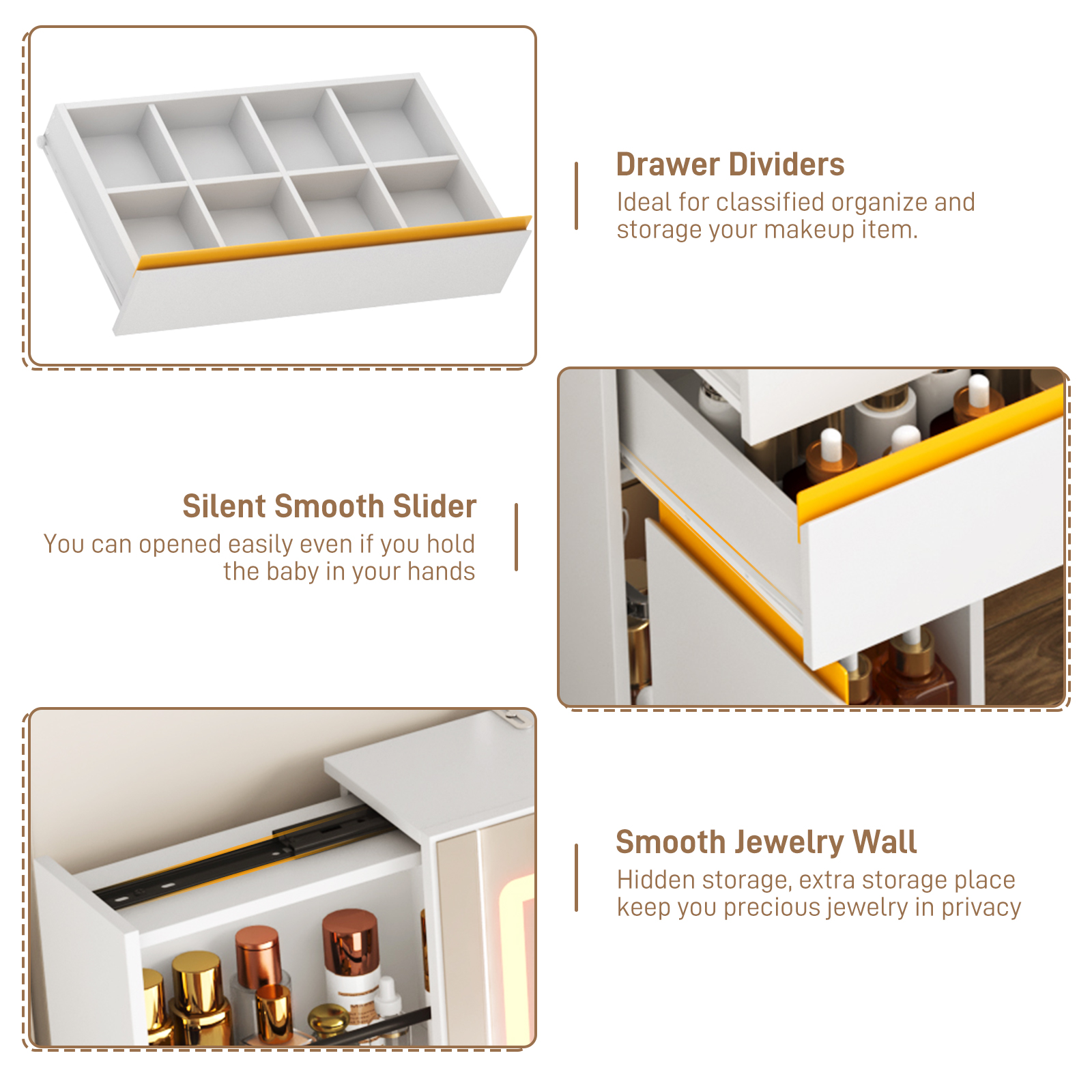 Vanity Desk with 47" Large Lighted Mirror & Sliding Jewelry Shelves & 5 Drawers