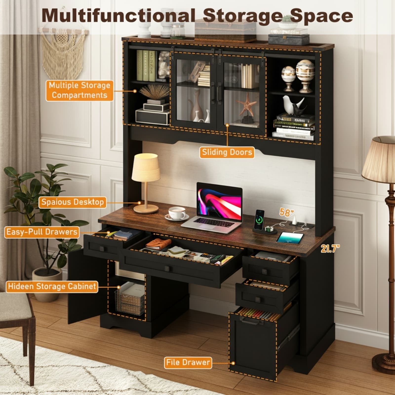 Blotout 76" Height Computer Desk with Hutch