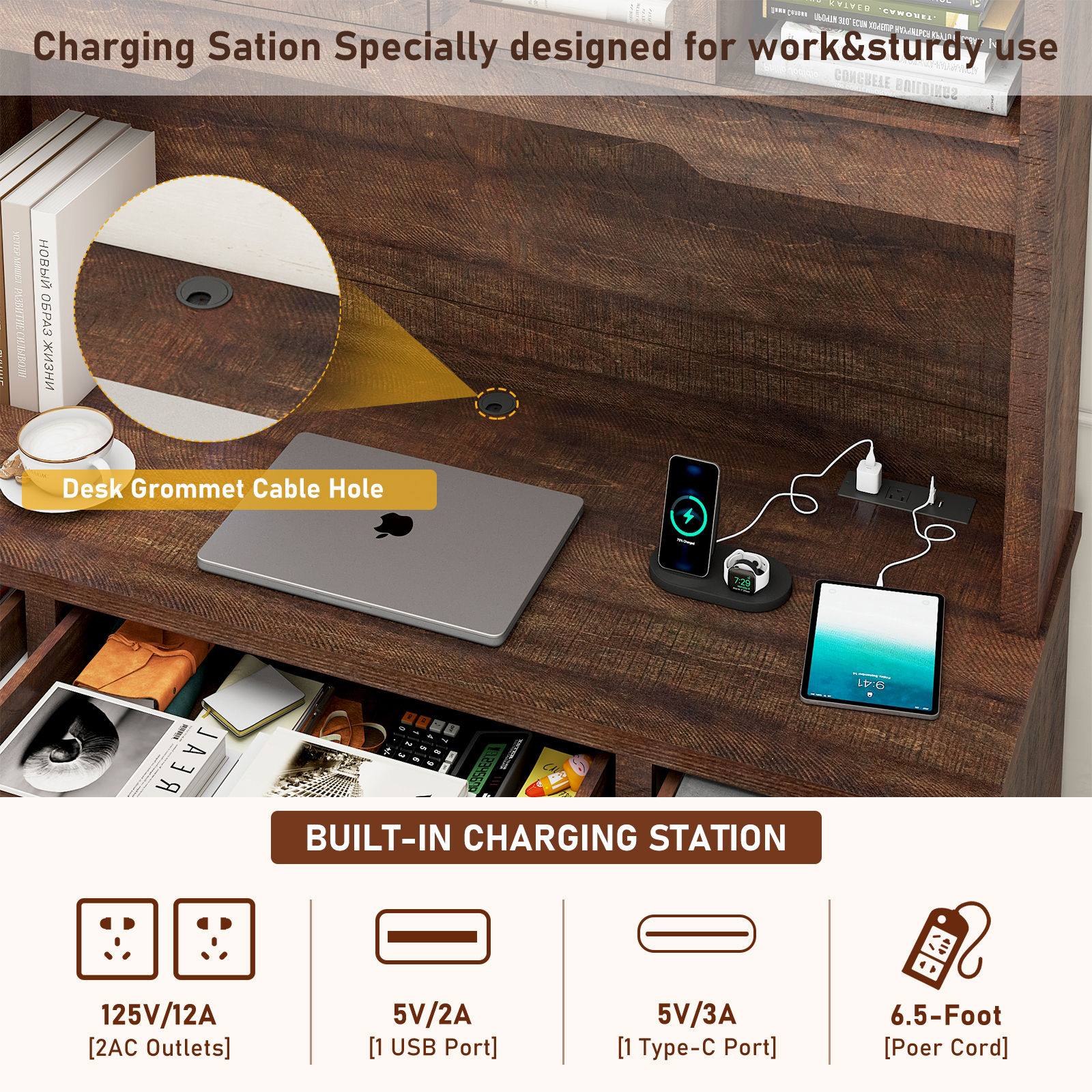 76" Tall Pantry Cabinet Kitchen Hutch w/ Sliding Glass Doors & Charging Station