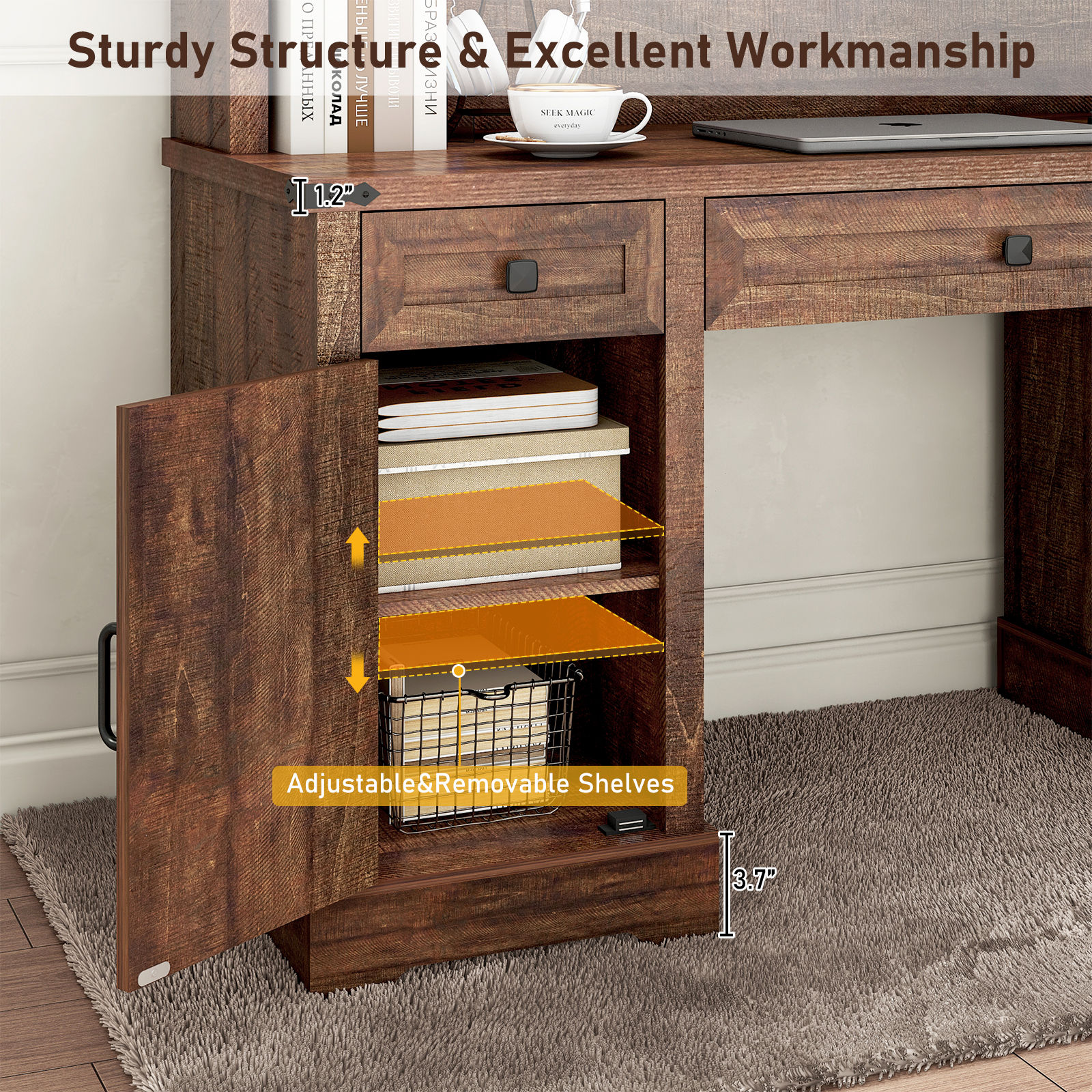 76" Tall Pantry Cabinet Kitchen Hutch w/ Sliding Glass Doors & Charging Station