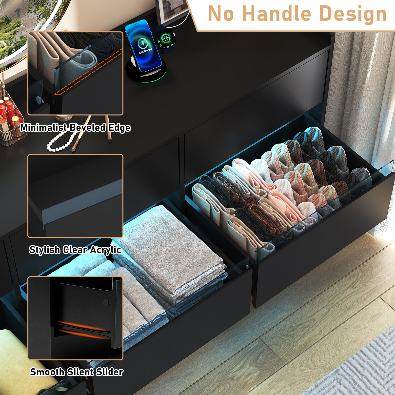 9 Drawer Dresser for Bedroom with Power Outlet, 63" Large Dresser with LED Light