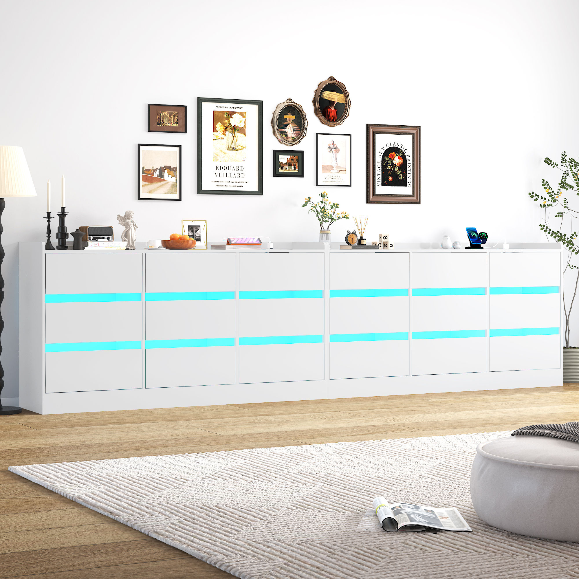 9 Drawer Dresser for Bedroom with Power Outlet, 63" Large Dresser with LED Light