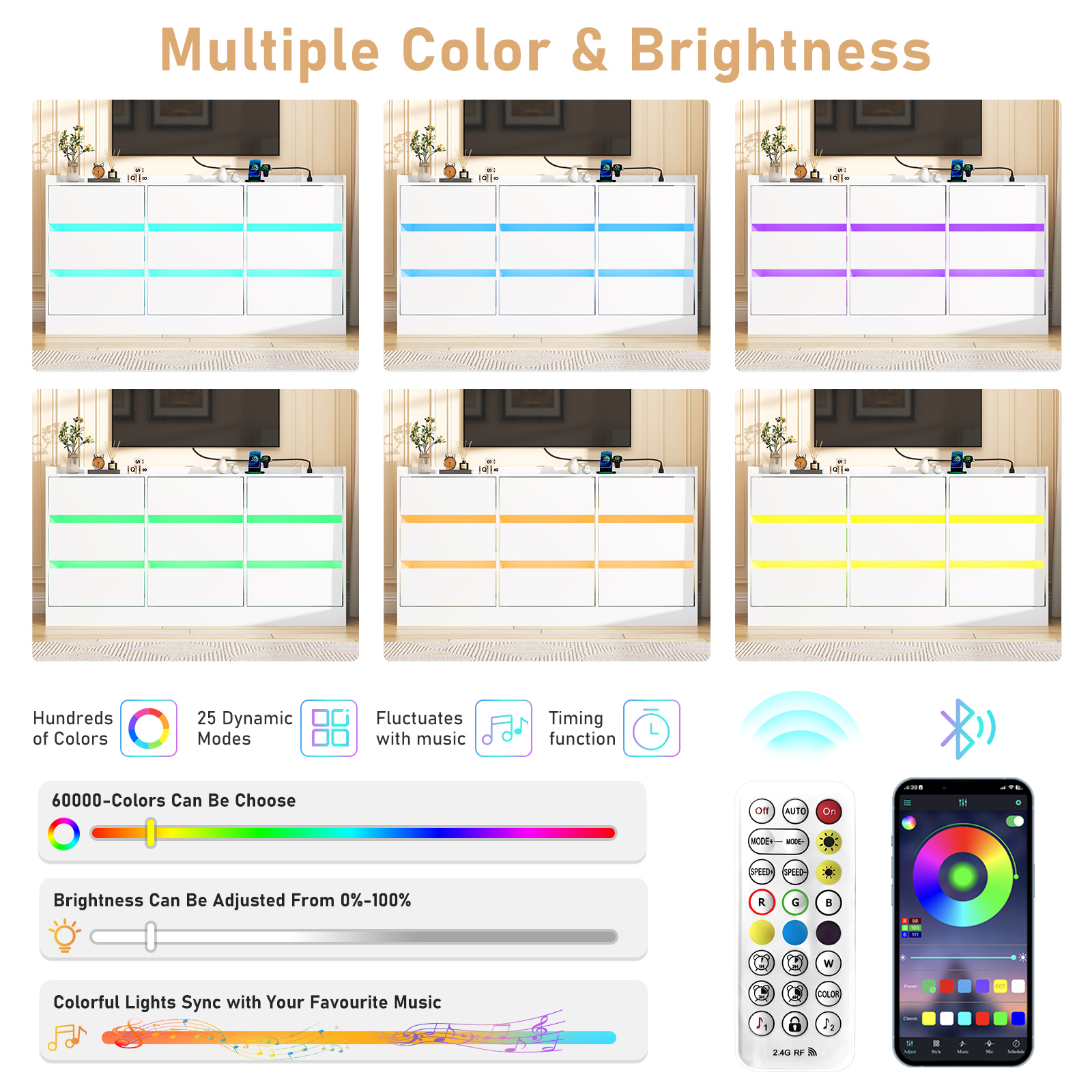 9 Drawer Dresser for Bedroom with Power Outlet, 63" Large Dresser with LED Light