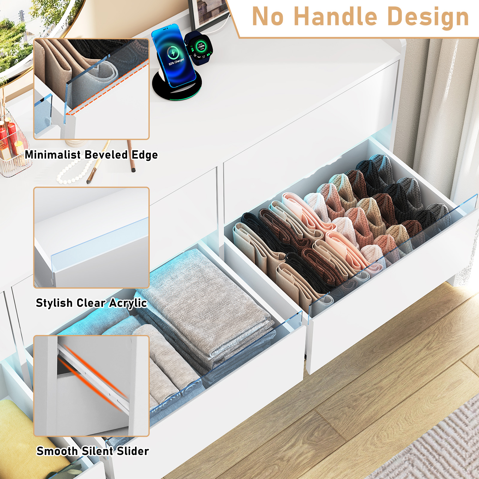 9 Drawer Dresser for Bedroom with Power Outlet, 63" Large Dresser with LED Light