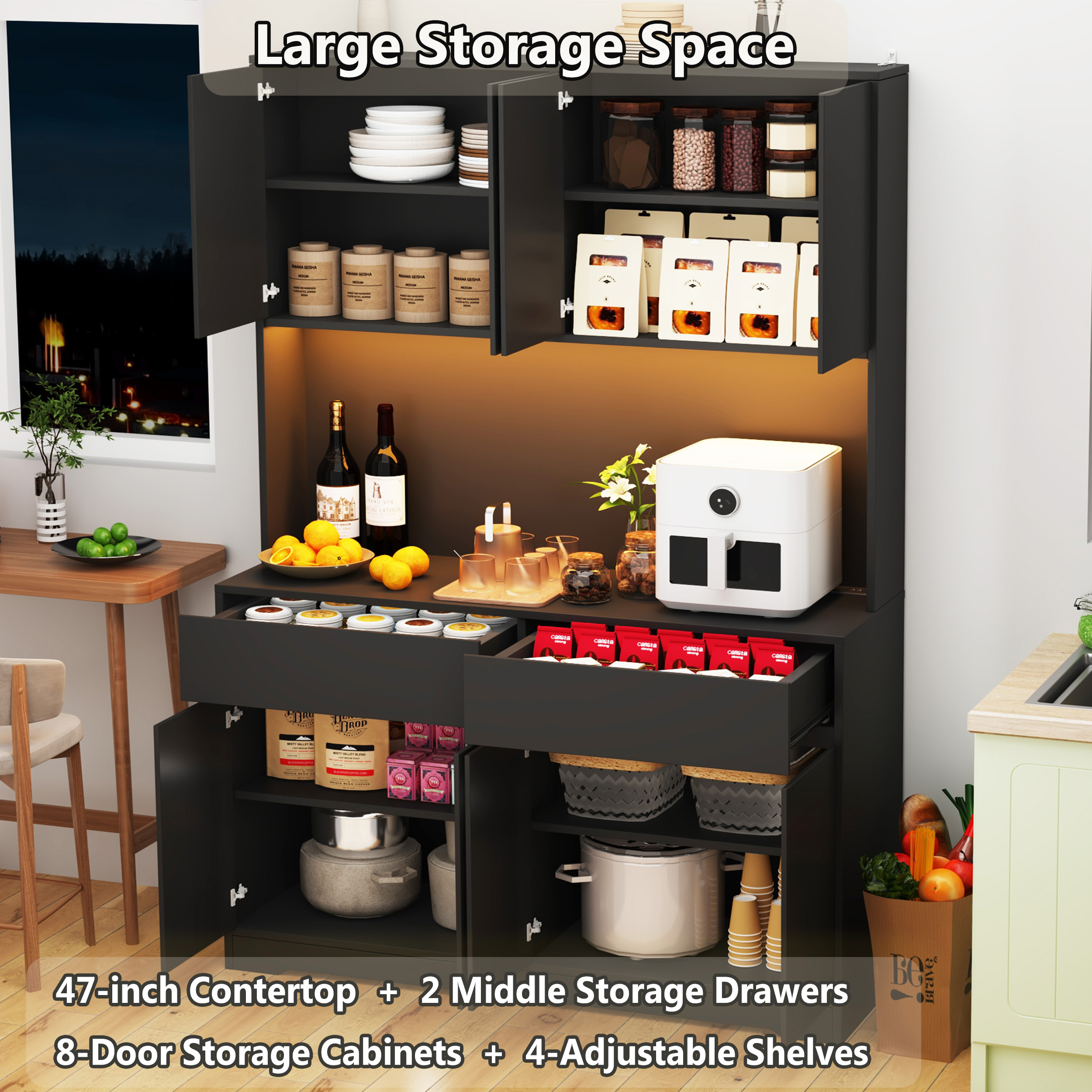 Modern LED Coffee Bar Cabinet with Charging Station