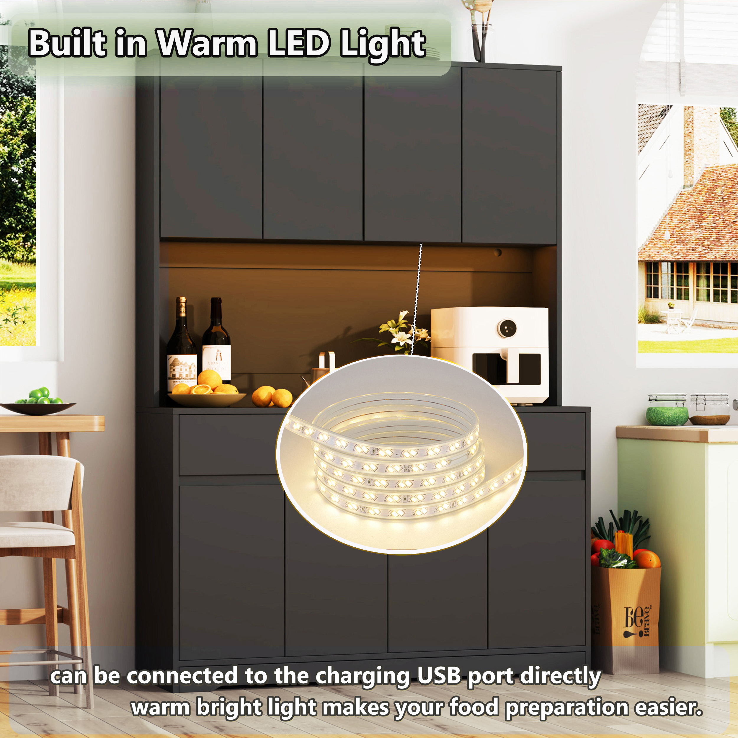 Modern LED Coffee Bar Cabinet with Charging Station