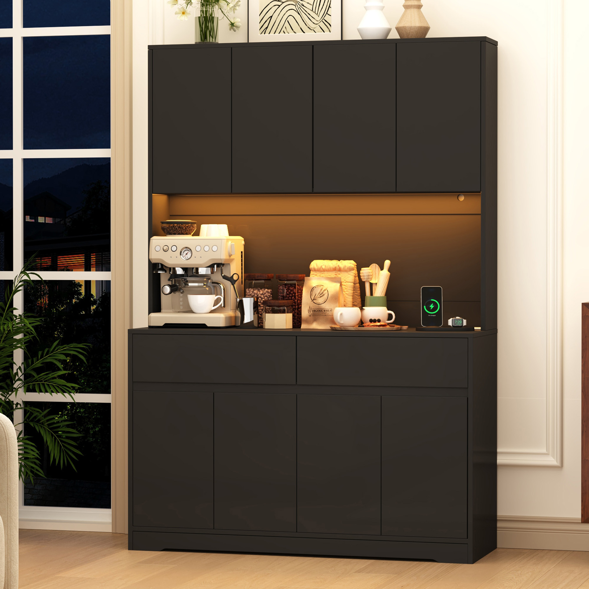 Modern LED Coffee Bar Cabinet with Charging Station