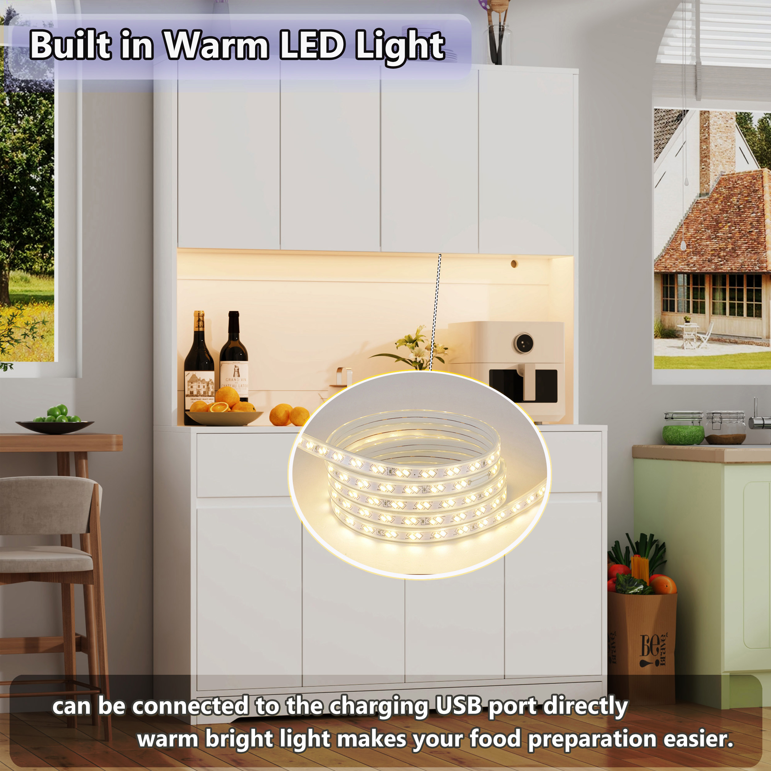 Modern LED Coffee Bar Cabinet with Charging Station