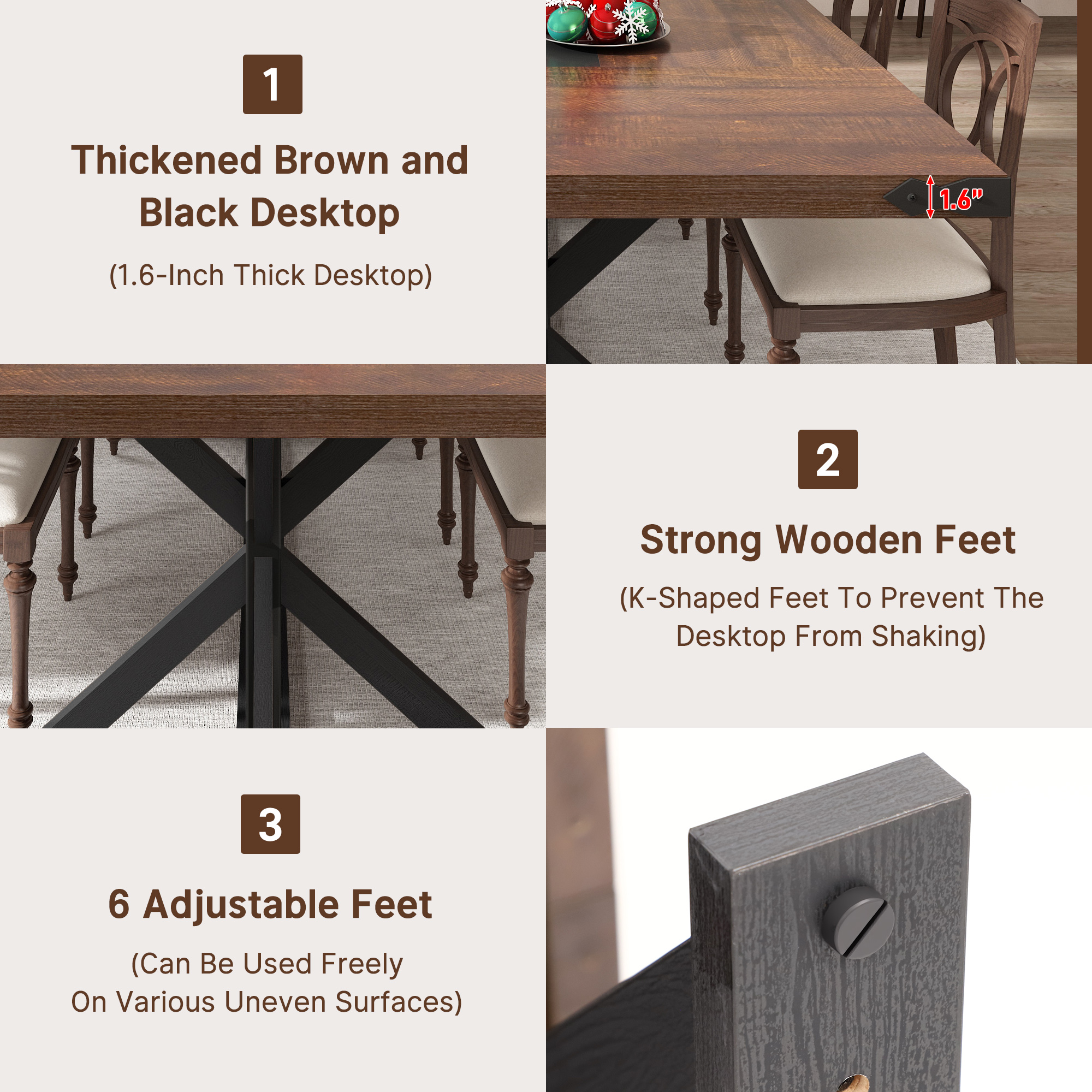 Blotout 95" Modern Farmhouse Dining Table for 10-12 People,Rectangular Wood Dining Table with Wood Strip Base,Long Kitchen Table for Dining Room,Gathering,Kitchen(Brown Black)