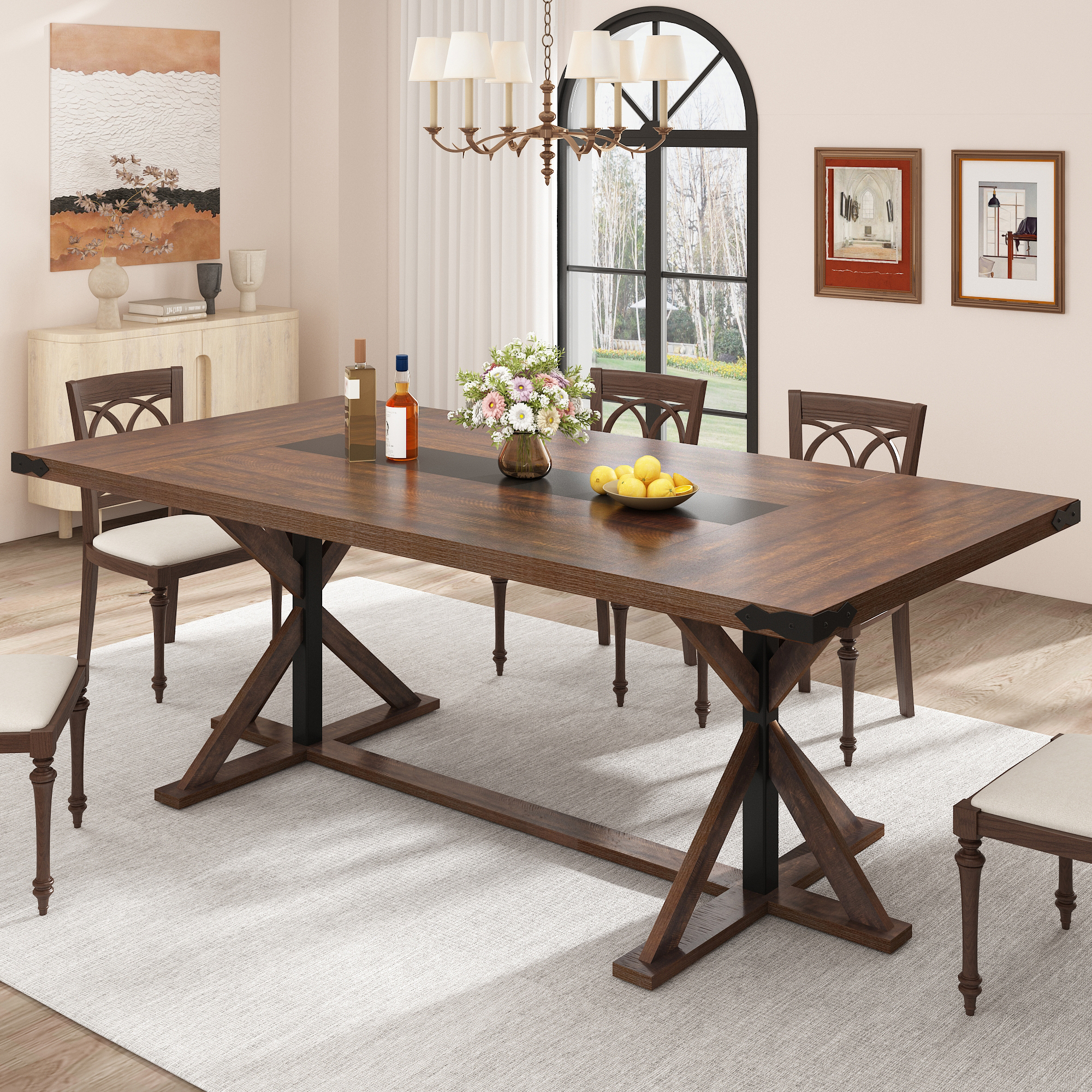 Blotout 79" Modern Farmhouse Dining Table for 6 8 10, Rectangular Wood Dining Table with Adjustable Feet, Kitchen Table for Dining Room, Gathering, Kitchen