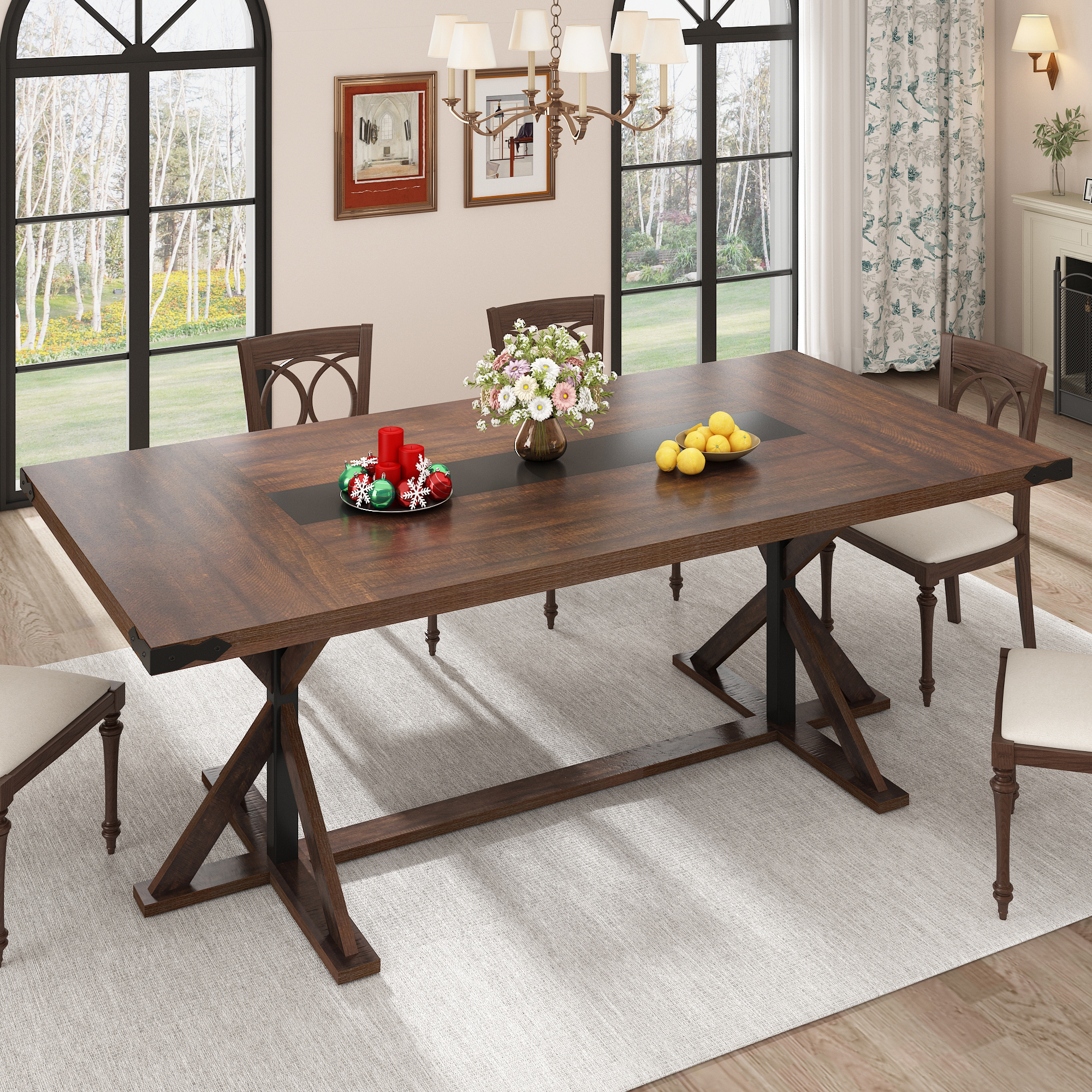 Blotout 79" Modern Farmhouse Dining Table for 6 8 10, Rectangular Wood Dining Table with Adjustable Feet, Kitchen Table for Dining Room, Gathering, Kitchen
