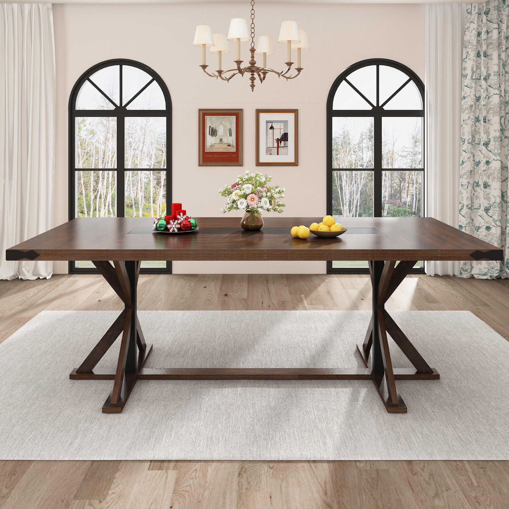 Blotout 79" Modern Farmhouse Dining Table for 6 8 10, Rectangular Wood Dining Table with Adjustable Feet, Kitchen Table for Dining Room, Gathering, Kitchen