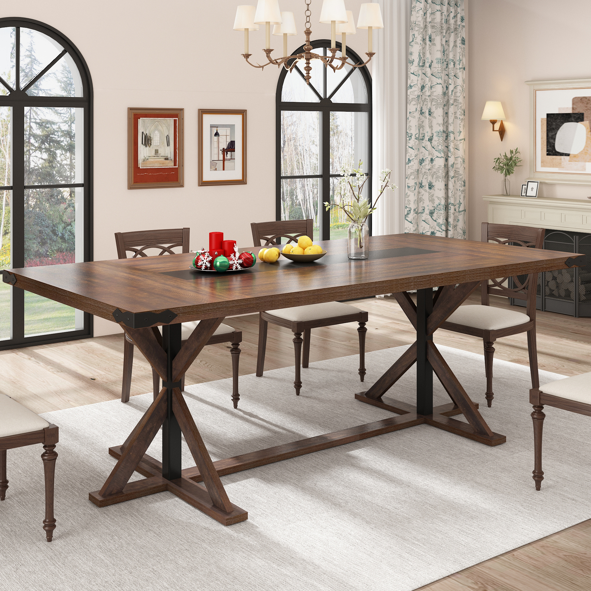 Blotout 79" Modern Farmhouse Dining Table for 6 8 10, Rectangular Wood Dining Table with Adjustable Feet, Kitchen Table for Dining Room, Gathering, Kitchen