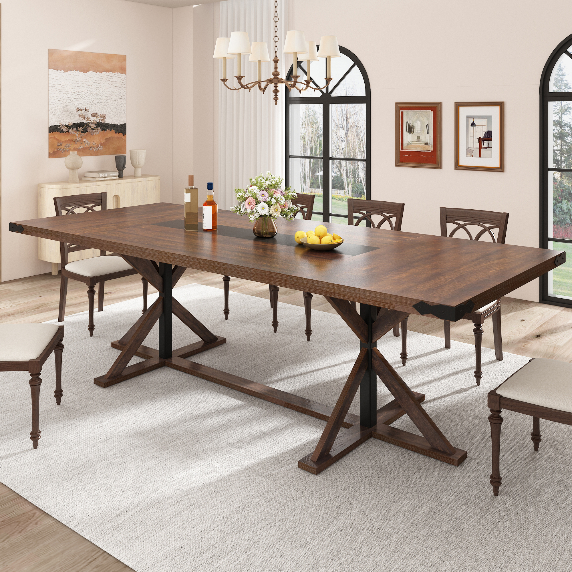 Blotout 79" Modern Farmhouse Dining Table for 6 8 10, Rectangular Wood Dining Table with Adjustable Feet, Kitchen Table for Dining Room, Gathering, Kitchen