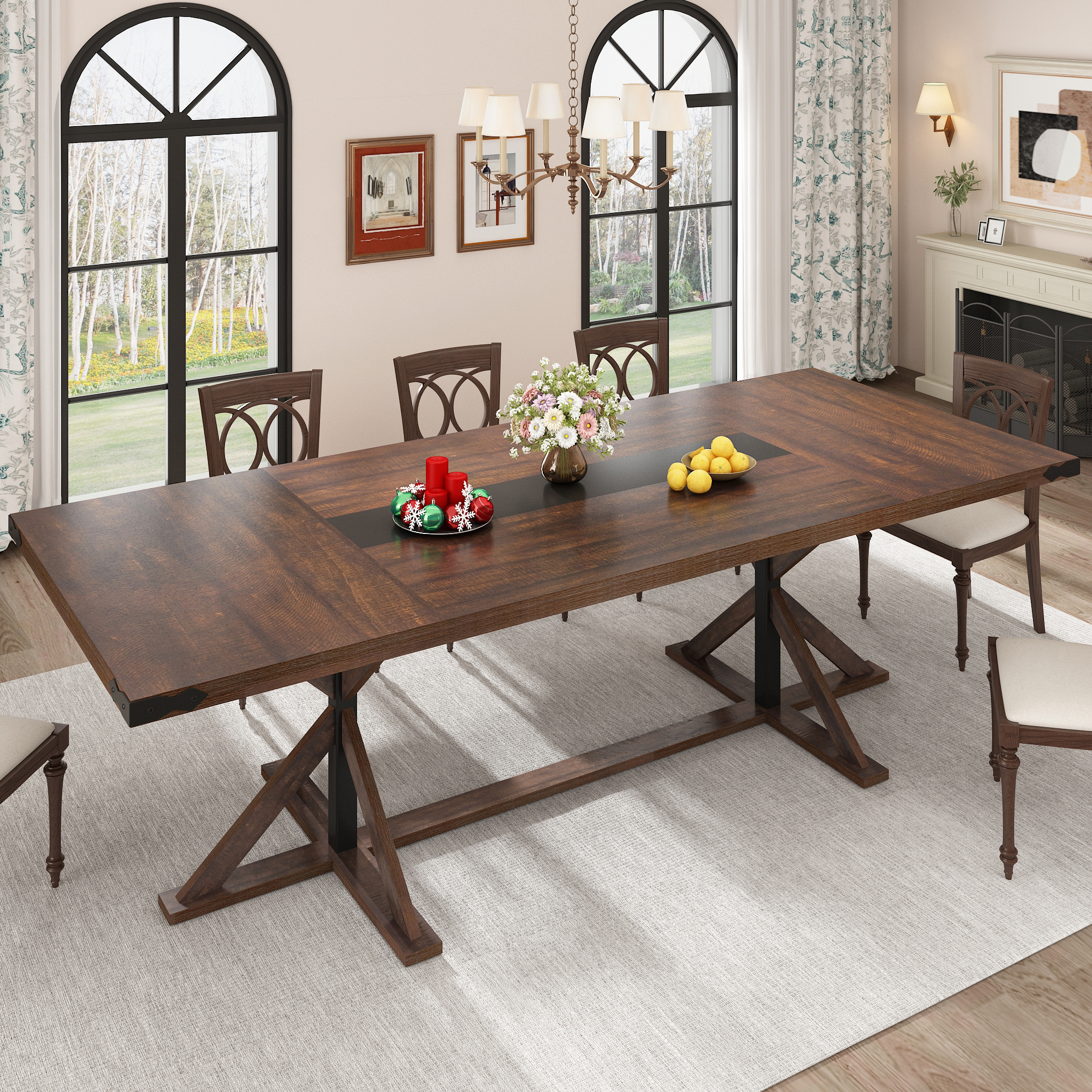 Blotout 79" Modern Farmhouse Dining Table for 6 8 10, Rectangular Wood Dining Table with Adjustable Feet, Kitchen Table for Dining Room, Gathering, Kitchen