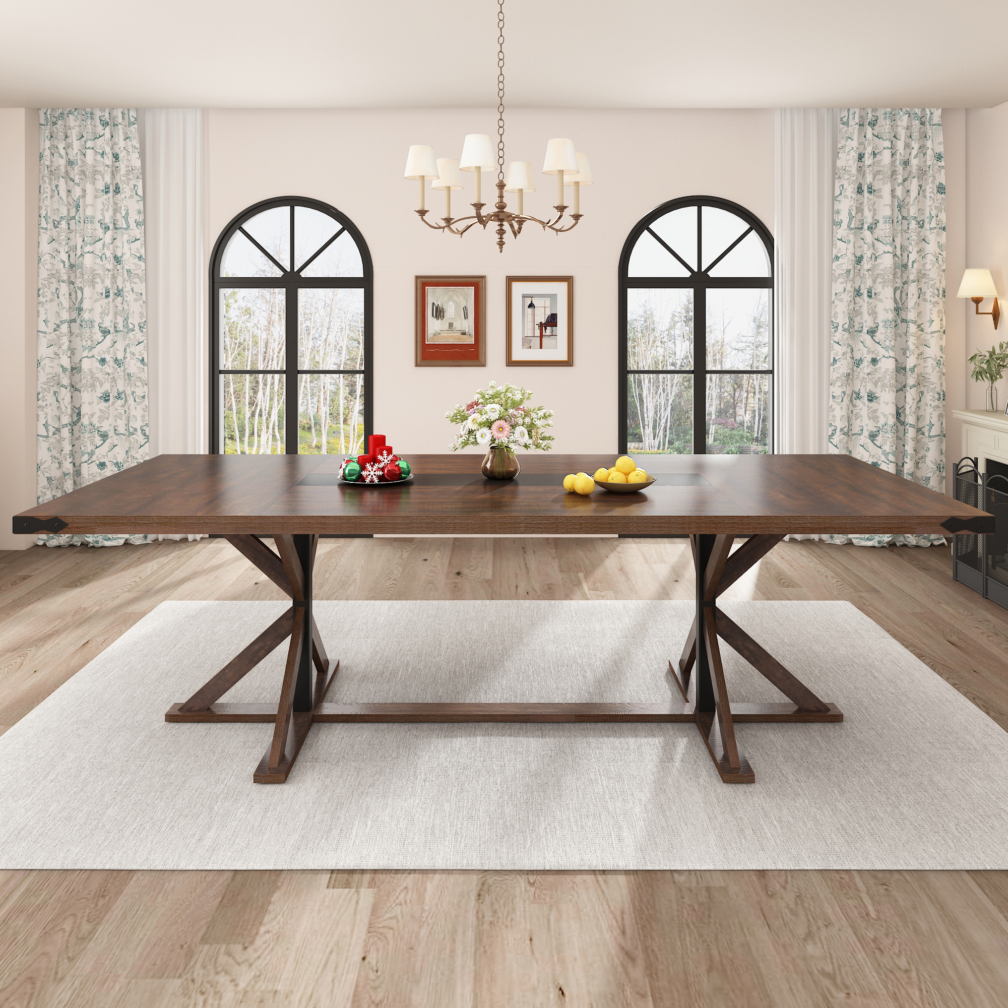 Blotout 79" Modern Farmhouse Dining Table for 6 8 10, Rectangular Wood Dining Table with Adjustable Feet, Kitchen Table for Dining Room, Gathering, Kitchen