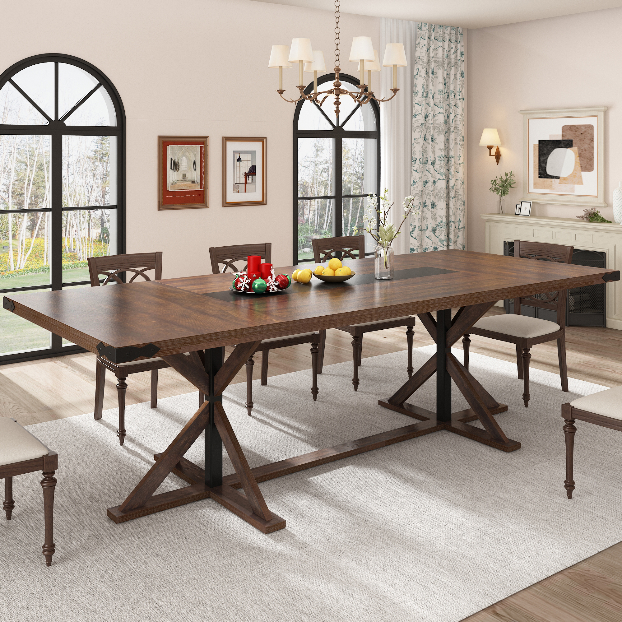 Blotout 79" Modern Farmhouse Dining Table for 6 8 10, Rectangular Wood Dining Table with Adjustable Feet, Kitchen Table for Dining Room, Gathering, Kitchen