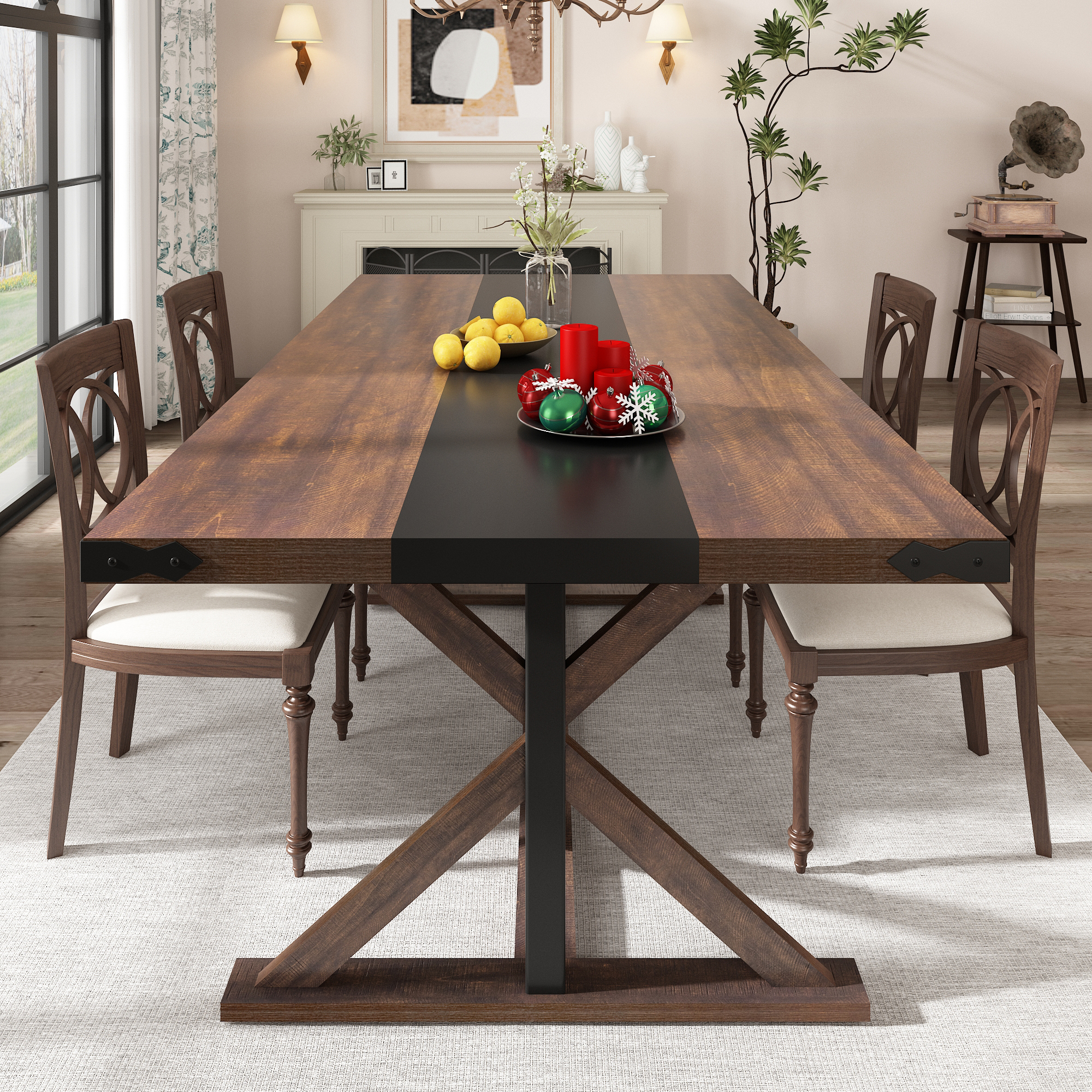 Blotout 71" Modern Farmhouse Dining Table for 6-8 Person, Rectangular Wood Dining Table with Adjustable Feet, Kitchen Table for Dining Room, Gathering, Kitchen