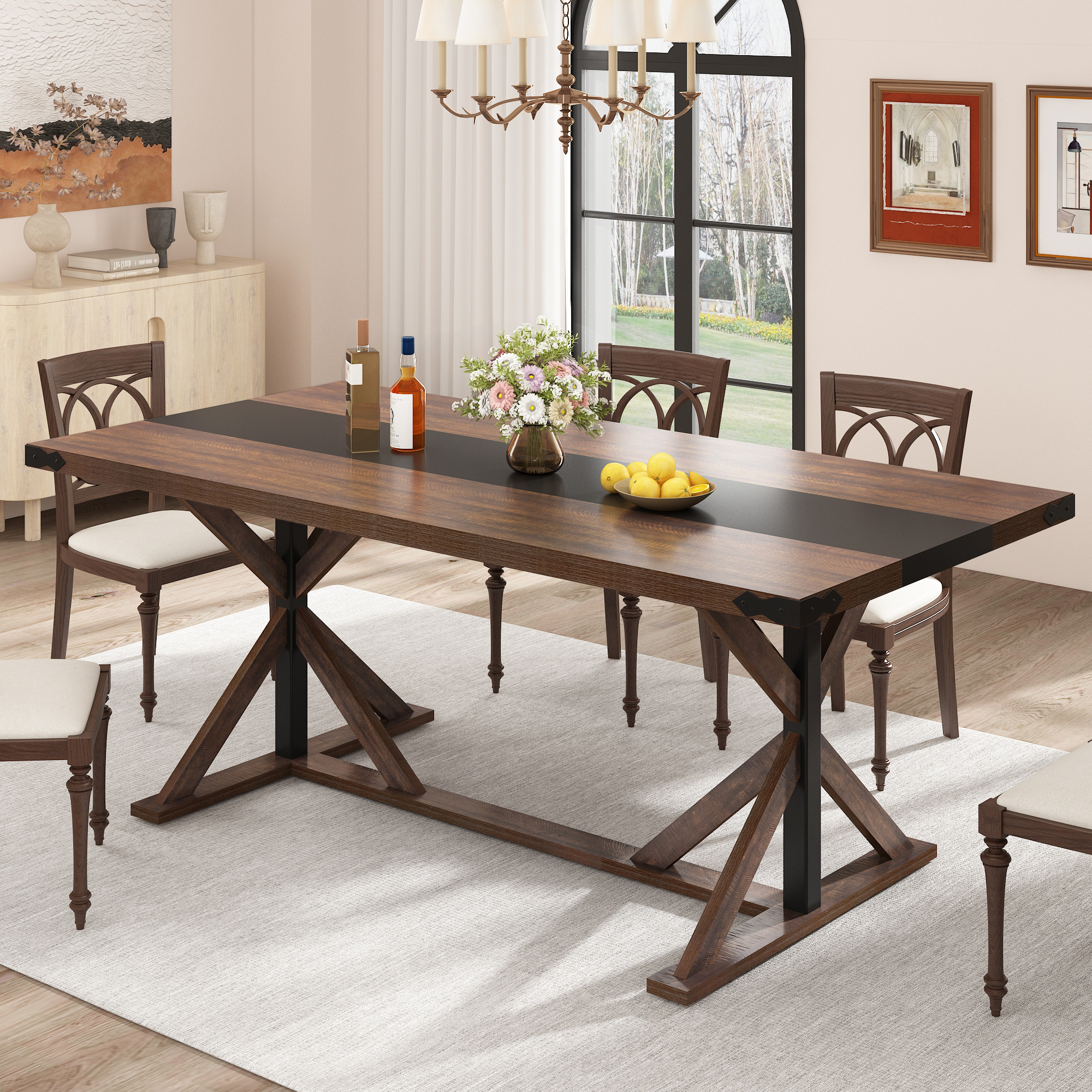 Blotout 71" Modern Farmhouse Dining Table for 6-8 Person, Rectangular Wood Dining Table with Adjustable Feet, Kitchen Table for Dining Room, Gathering, Kitchen
