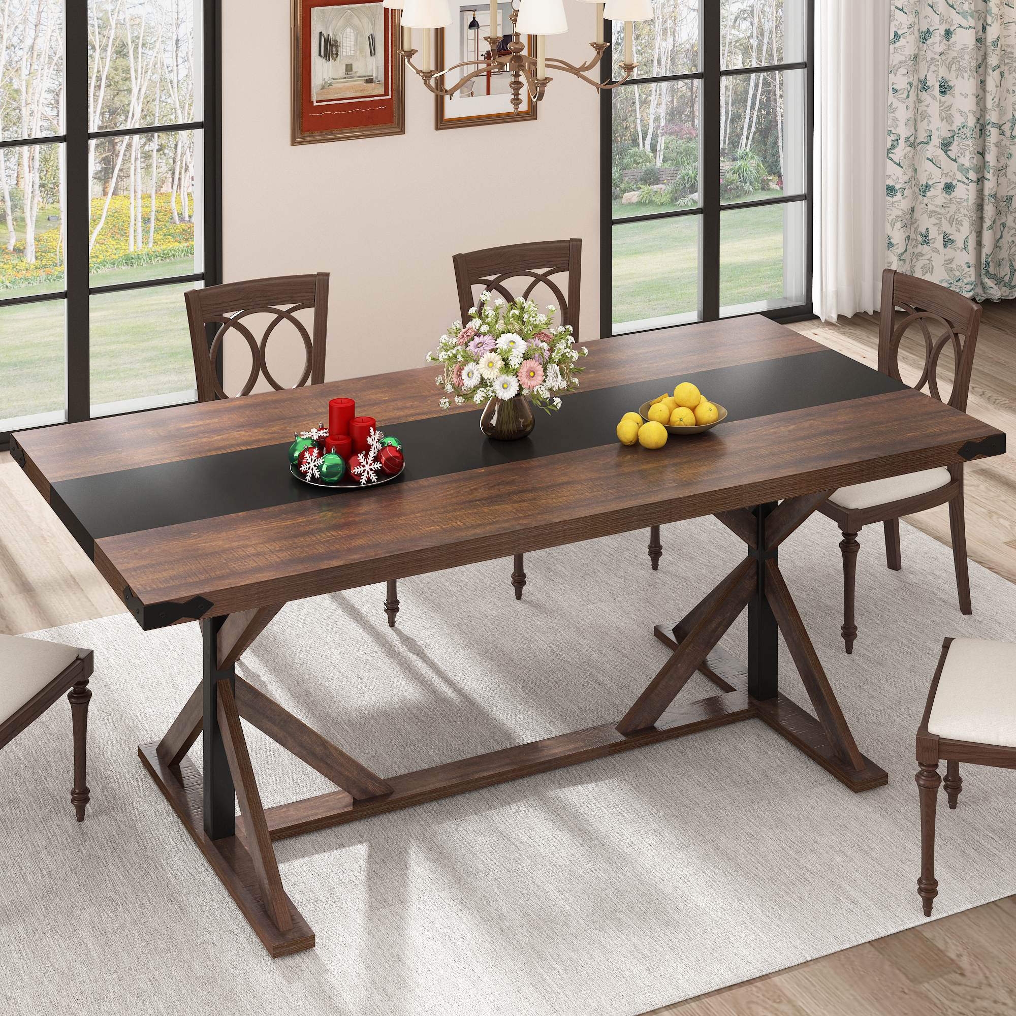 Blotout 71" Modern Farmhouse Dining Table for 6-8 Person, Rectangular Wood Dining Table with Adjustable Feet, Kitchen Table for Dining Room, Gathering, Kitchen