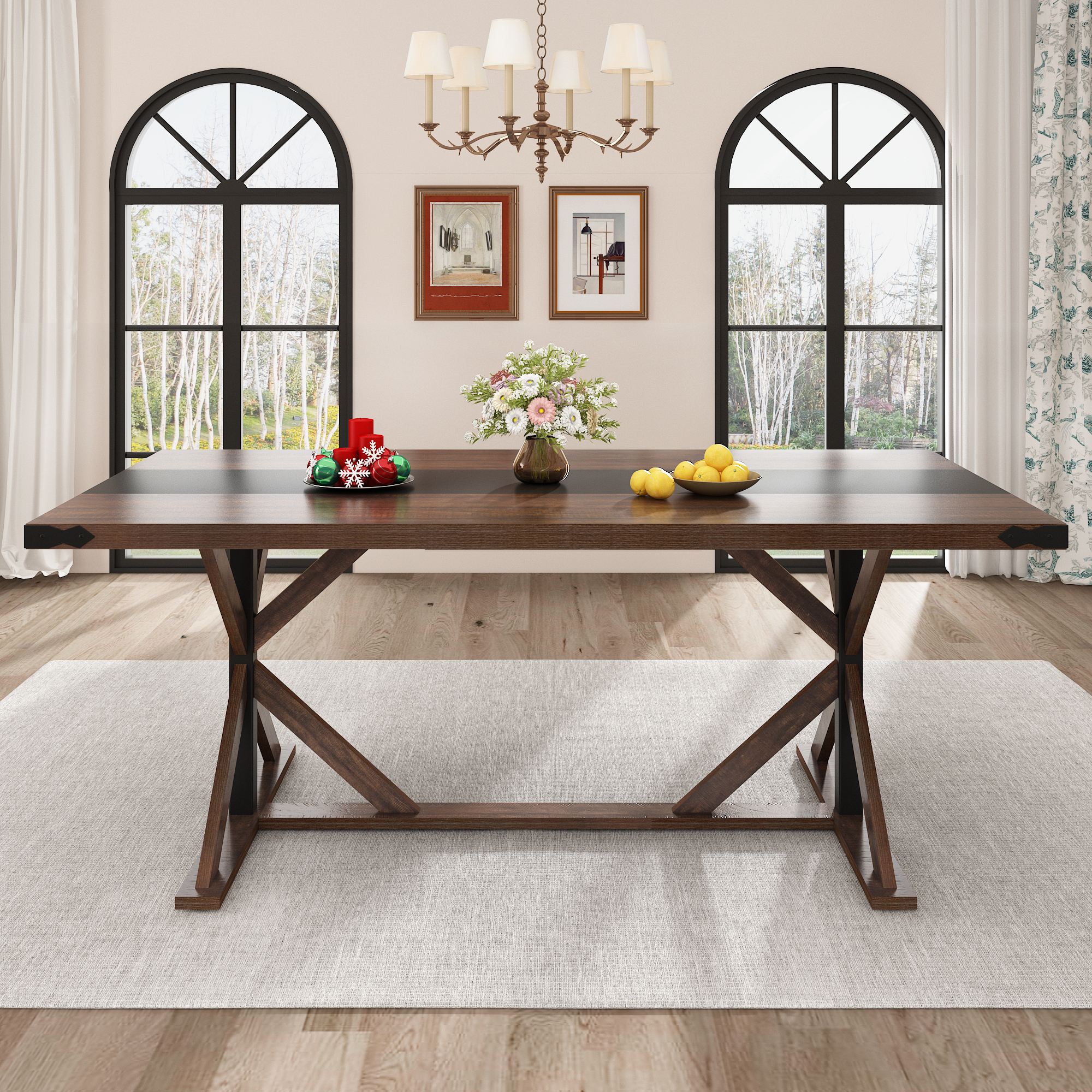 Blotout 71" Modern Farmhouse Dining Table for 6-8 Person, Rectangular Wood Dining Table with Adjustable Feet, Kitchen Table for Dining Room, Gathering, Kitchen