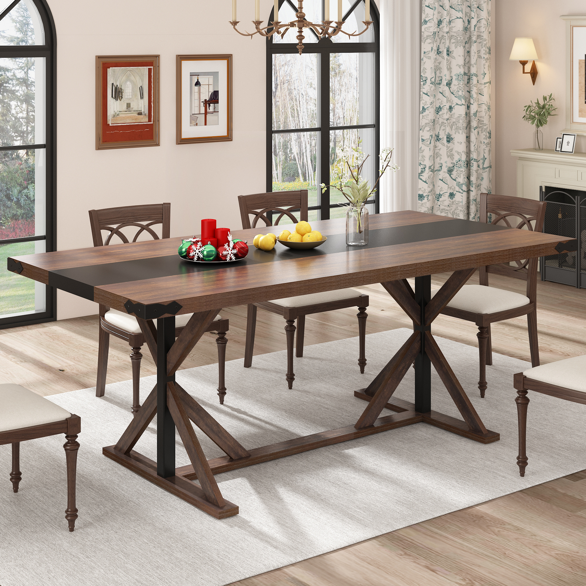 Blotout 71" Modern Farmhouse Dining Table for 6-8 Person, Rectangular Wood Dining Table with Adjustable Feet, Kitchen Table for Dining Room, Gathering, Kitchen