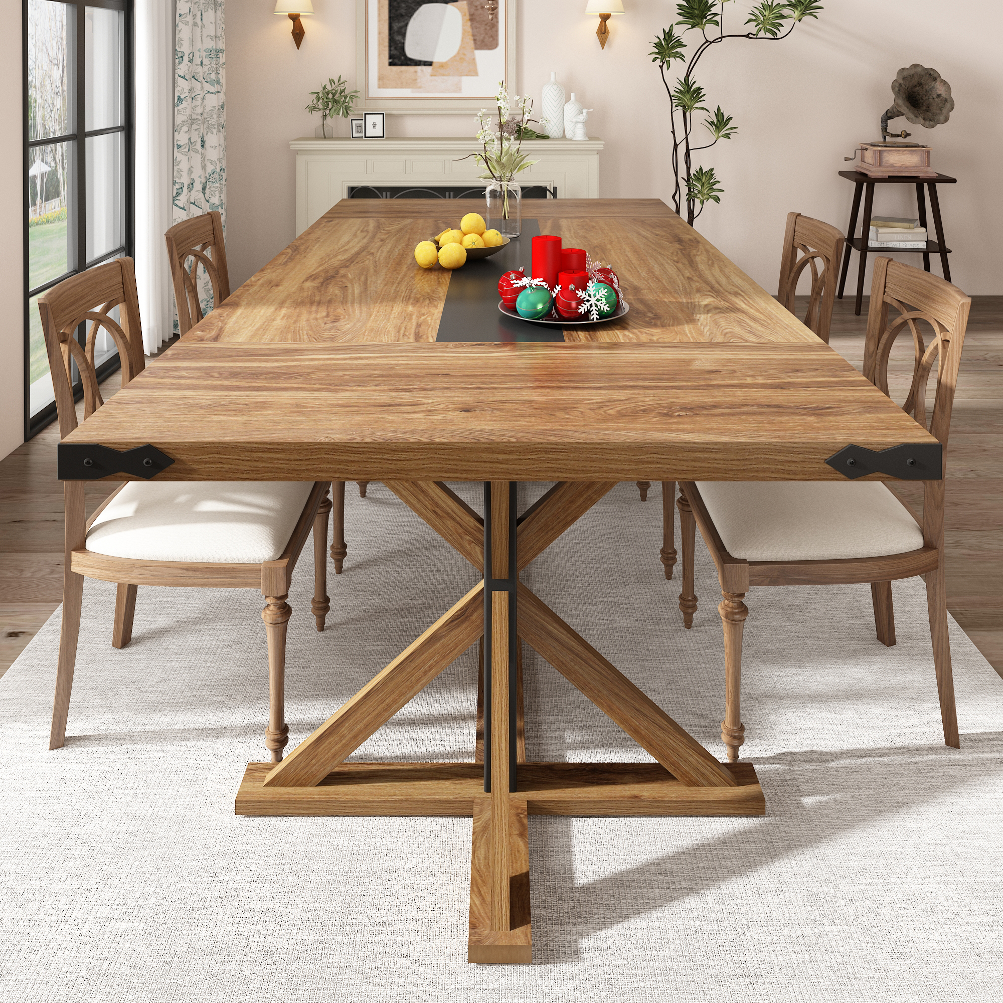 Blotout 79" Modern Farmhouse Dining Table for 6 8 10, Rectangular Wood Dining Table with Adjustable Feet, Kitchen Table for Dining Room, Gathering, Kitchen