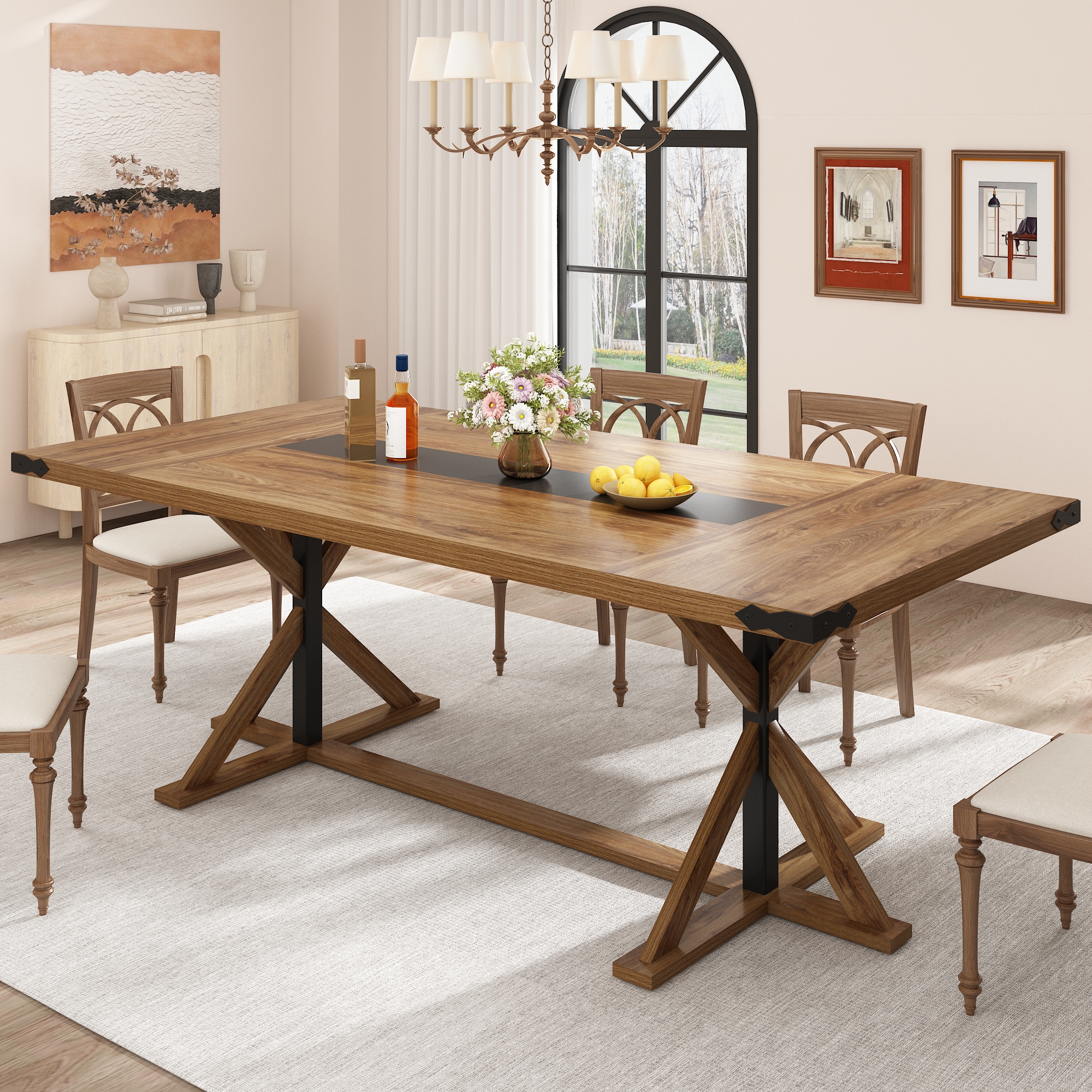 Blotout 79" Modern Farmhouse Dining Table for 6 8 10, Rectangular Wood Dining Table with Adjustable Feet, Kitchen Table for Dining Room, Gathering, Kitchen