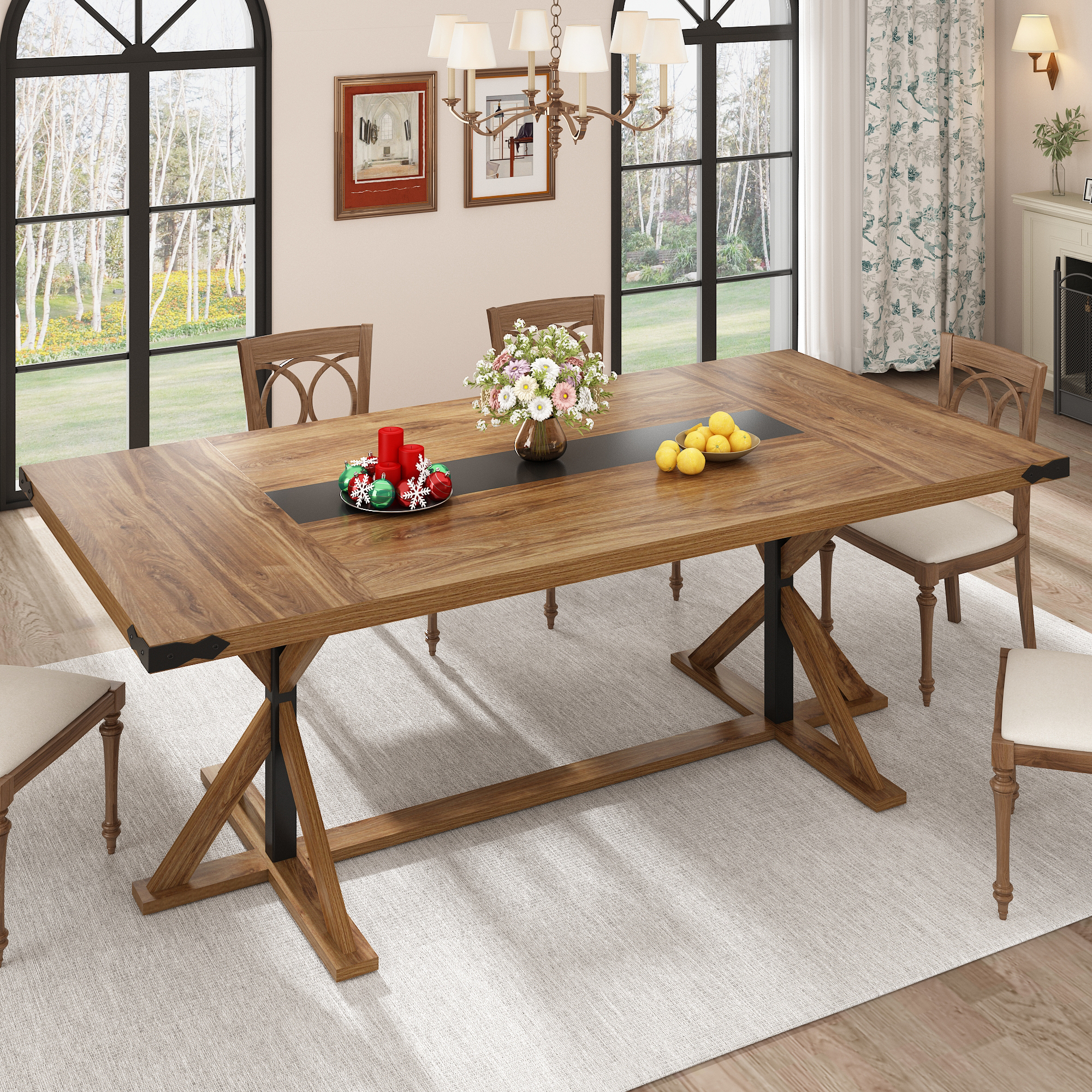 Blotout 79" Modern Farmhouse Dining Table for 6 8 10, Rectangular Wood Dining Table with Adjustable Feet, Kitchen Table for Dining Room, Gathering, Kitchen