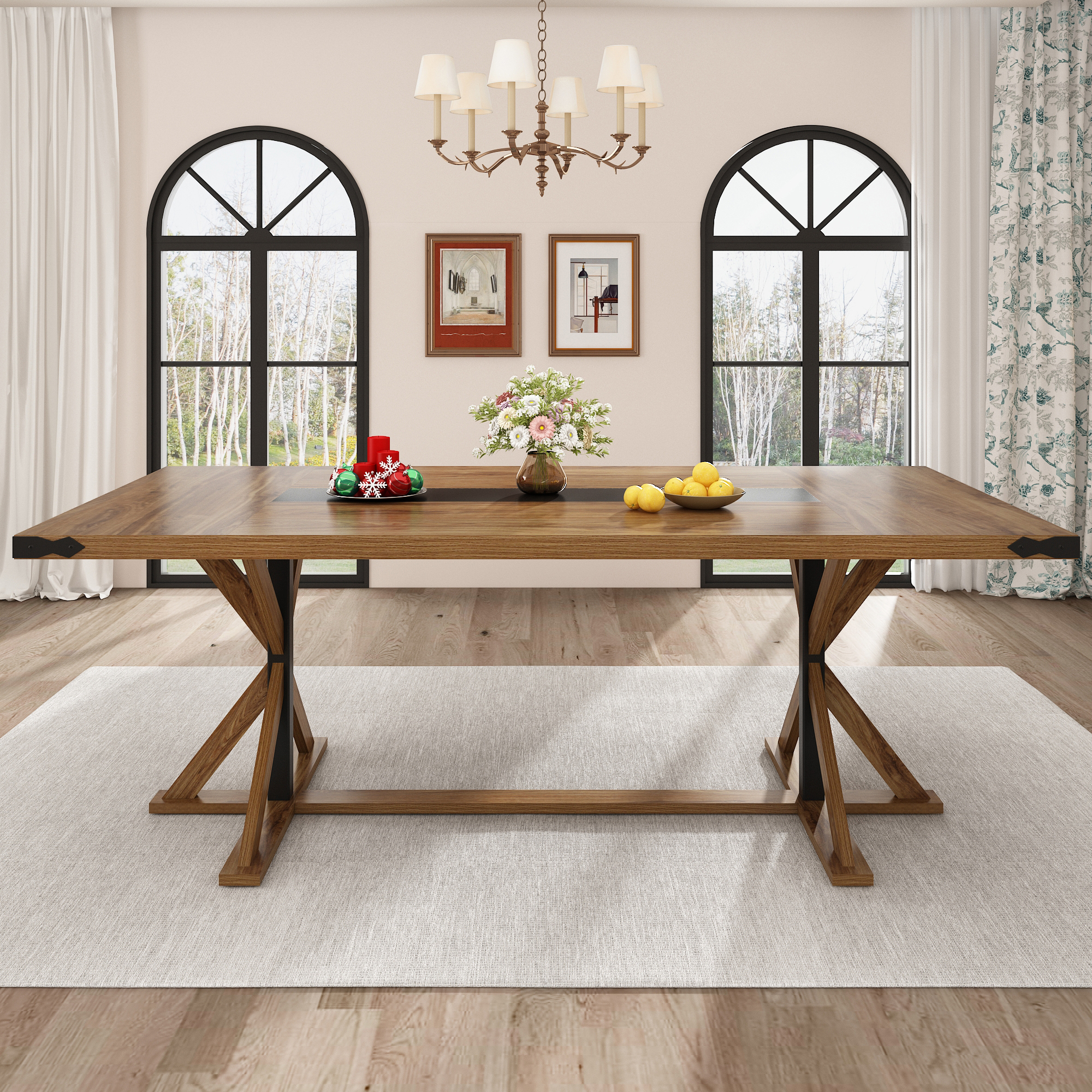 Blotout 79" Modern Farmhouse Dining Table for 6 8 10, Rectangular Wood Dining Table with Adjustable Feet, Kitchen Table for Dining Room, Gathering, Kitchen
