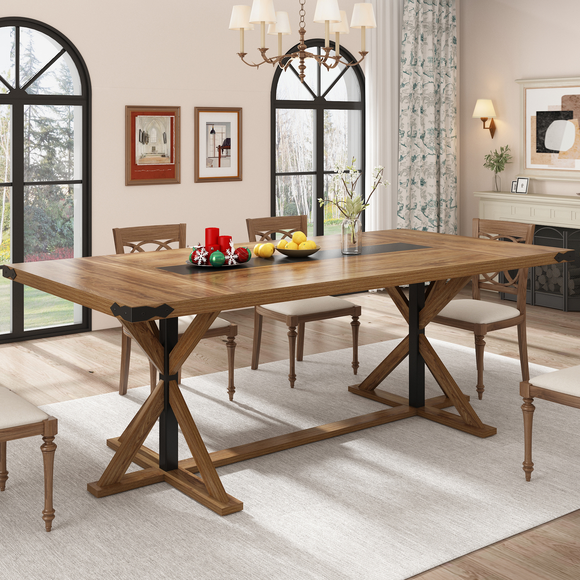 Blotout 79" Modern Farmhouse Dining Table for 6 8 10, Rectangular Wood Dining Table with Adjustable Feet, Kitchen Table for Dining Room, Gathering, Kitchen