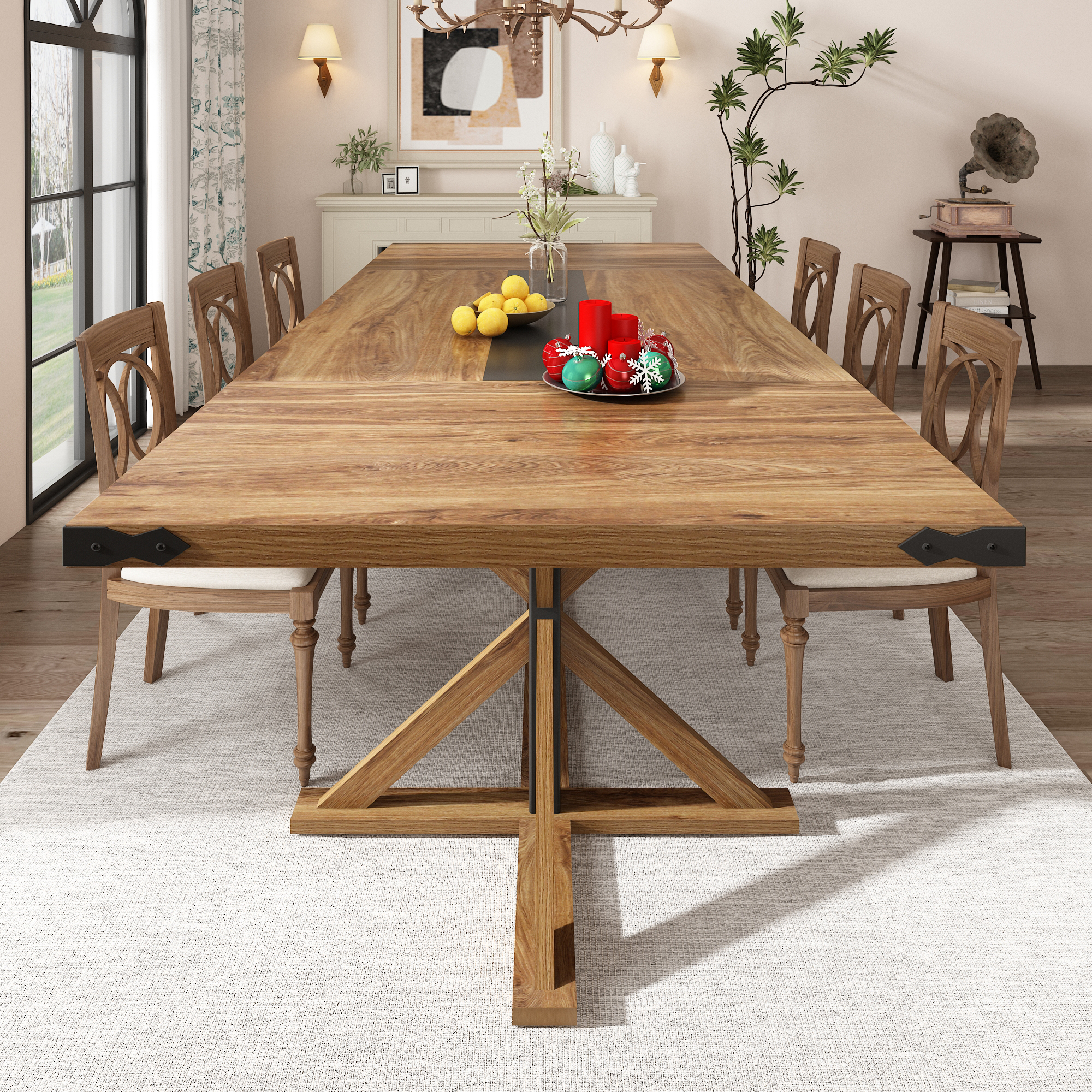 Blotout 79" Modern Farmhouse Dining Table for 6 8 10, Rectangular Wood Dining Table with Adjustable Feet, Kitchen Table for Dining Room, Gathering, Kitchen