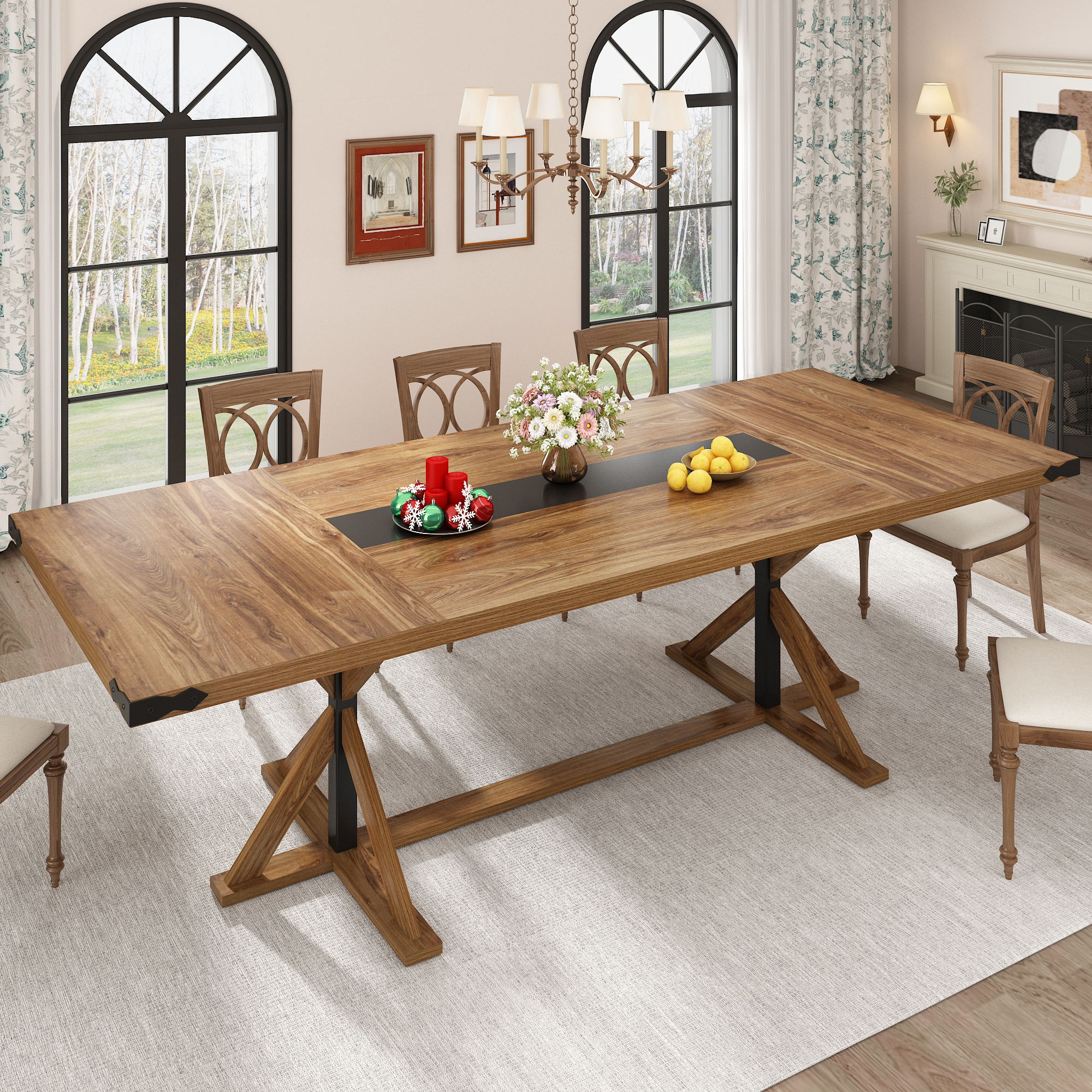 Blotout 79" Modern Farmhouse Dining Table for 6 8 10, Rectangular Wood Dining Table with Adjustable Feet, Kitchen Table for Dining Room, Gathering, Kitchen