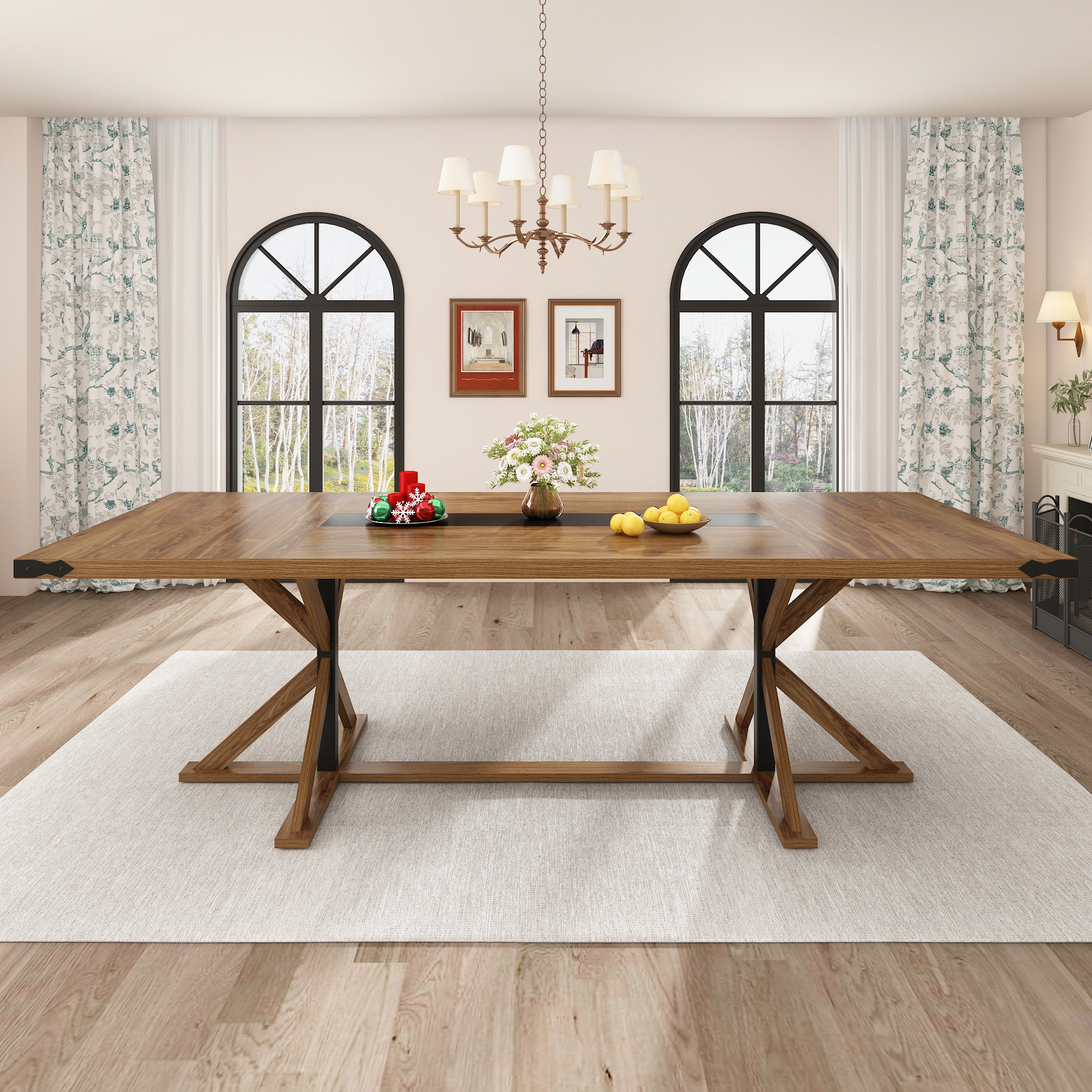 Blotout 79" Modern Farmhouse Dining Table for 6 8 10, Rectangular Wood Dining Table with Adjustable Feet, Kitchen Table for Dining Room, Gathering, Kitchen