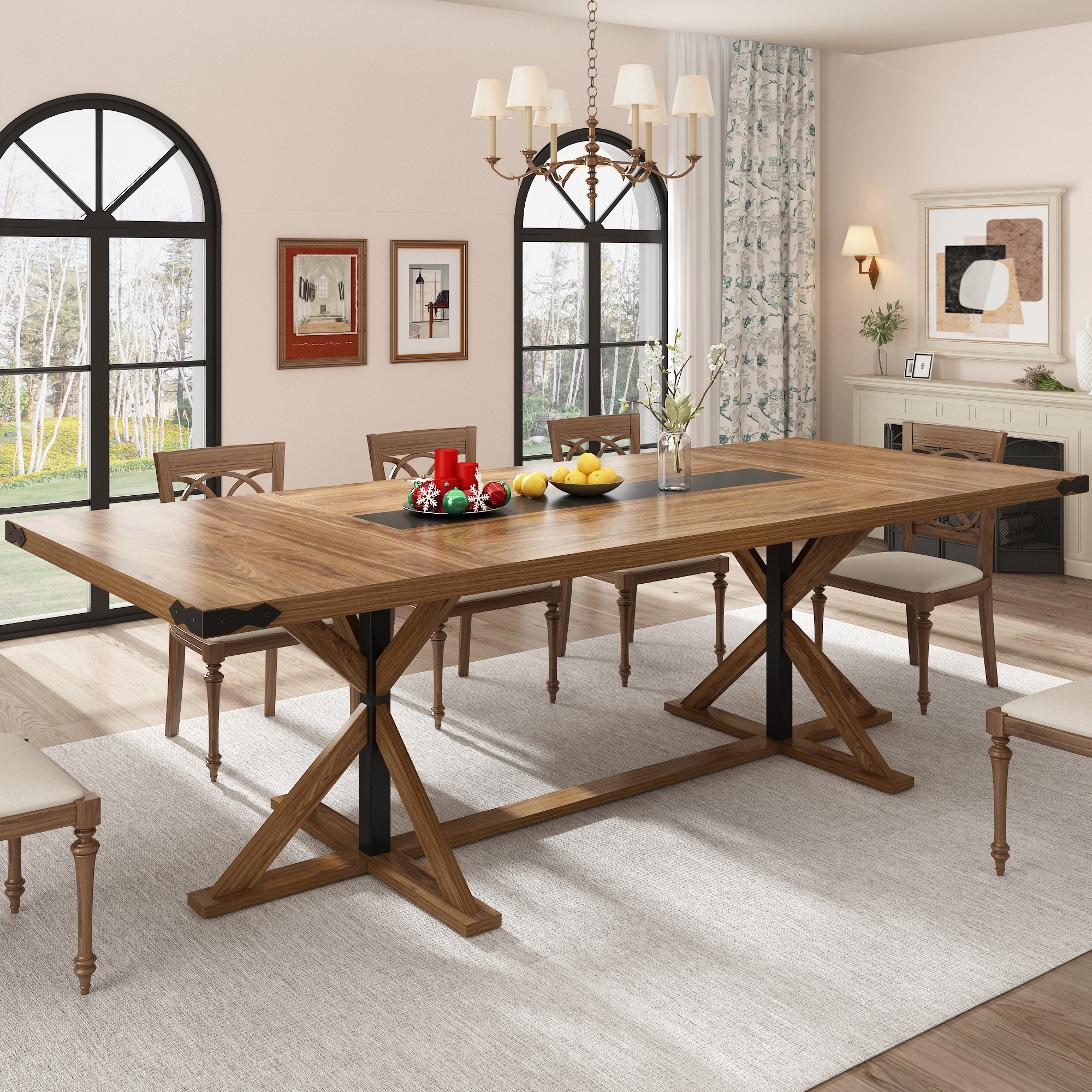 Blotout 79" Modern Farmhouse Dining Table for 6 8 10, Rectangular Wood Dining Table with Adjustable Feet, Kitchen Table for Dining Room, Gathering, Kitchen